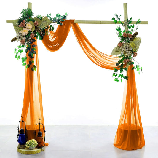VDS Pack of 2 Panel (30 Inch X 100 Feet) Wedding Arch Draping Fabric Sheer Chiffon Fabric Drapery for Wedding Ceremony Reception Swag Backdrop Canopy Chuppah ARBO Altars Decoration (Orange)