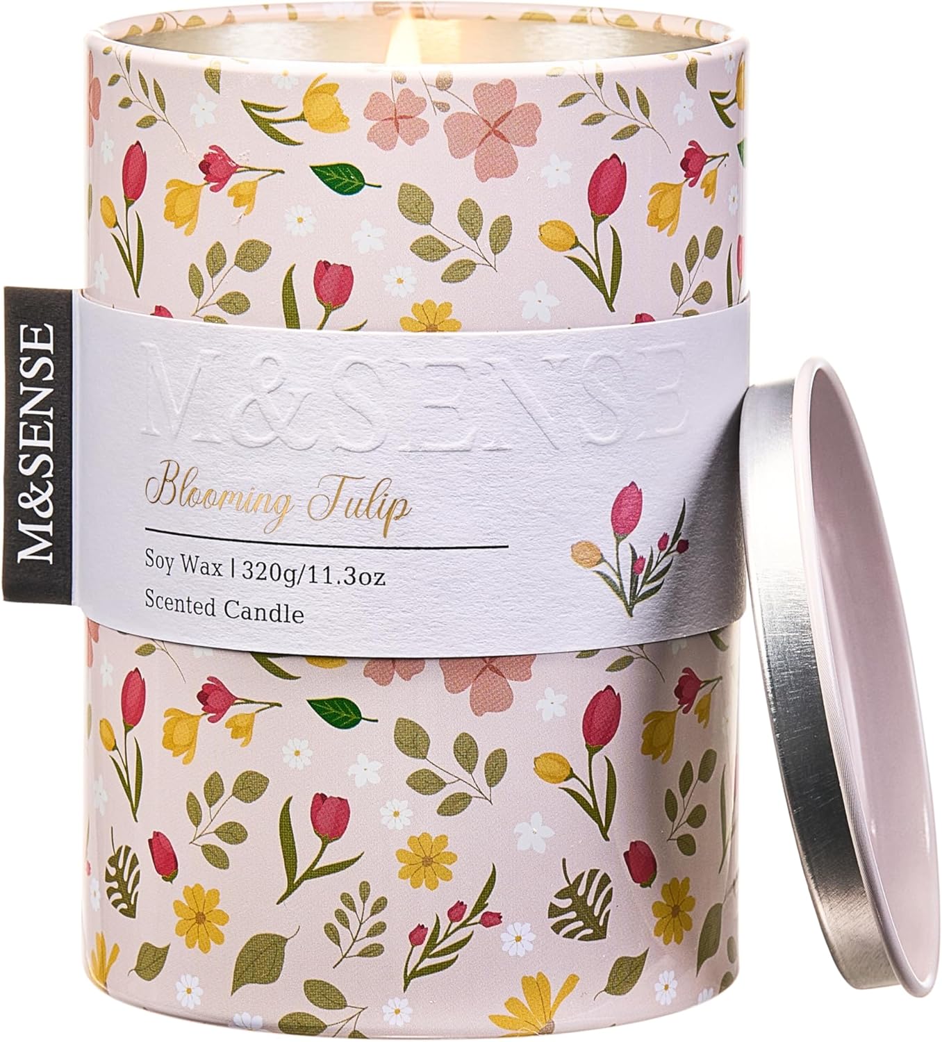 M&SENSE Blooming Tulip Scented Candle, Medium Jar Candle 11.3oz Natural Soy Wax for Home Scented, Floral Candles Gift for Spring Holiday, Up to 70 Hours Burning Long-Lasting Fragrance