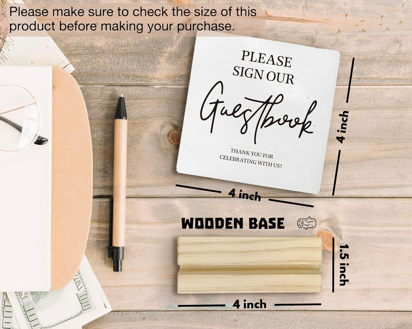 Guest Book Desk Decor, Wedding Guest Book Sign, Wedding GuestBook Wood Plaque, Photo GuestBook WeddingReception Wooden Plaque Sign with Wood Stand for WeddingGuest Reception Table Decor