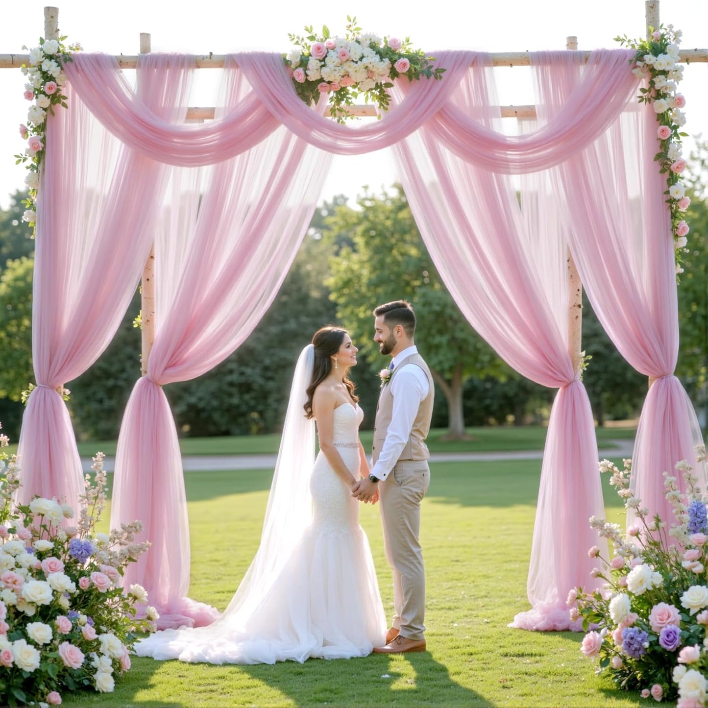 Wedding Arch Draping Fabric Backdrop 2 Panel 60" x 26Ft Dusty Rose Drapes Curtains for Wedding Reception Sheer Tulle Backdrop Curtain for Ceremony Birthday Party Baby Shower Arbor Ceiling Decorations