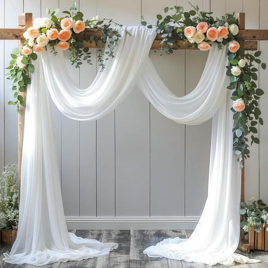 PARTISKY Wedding Arch Draping Fabric,1 Panel 18FT White Drapes Chiffon Fabric Drapery Decorations for Ceremony Reception Party Ceiling Backdrop