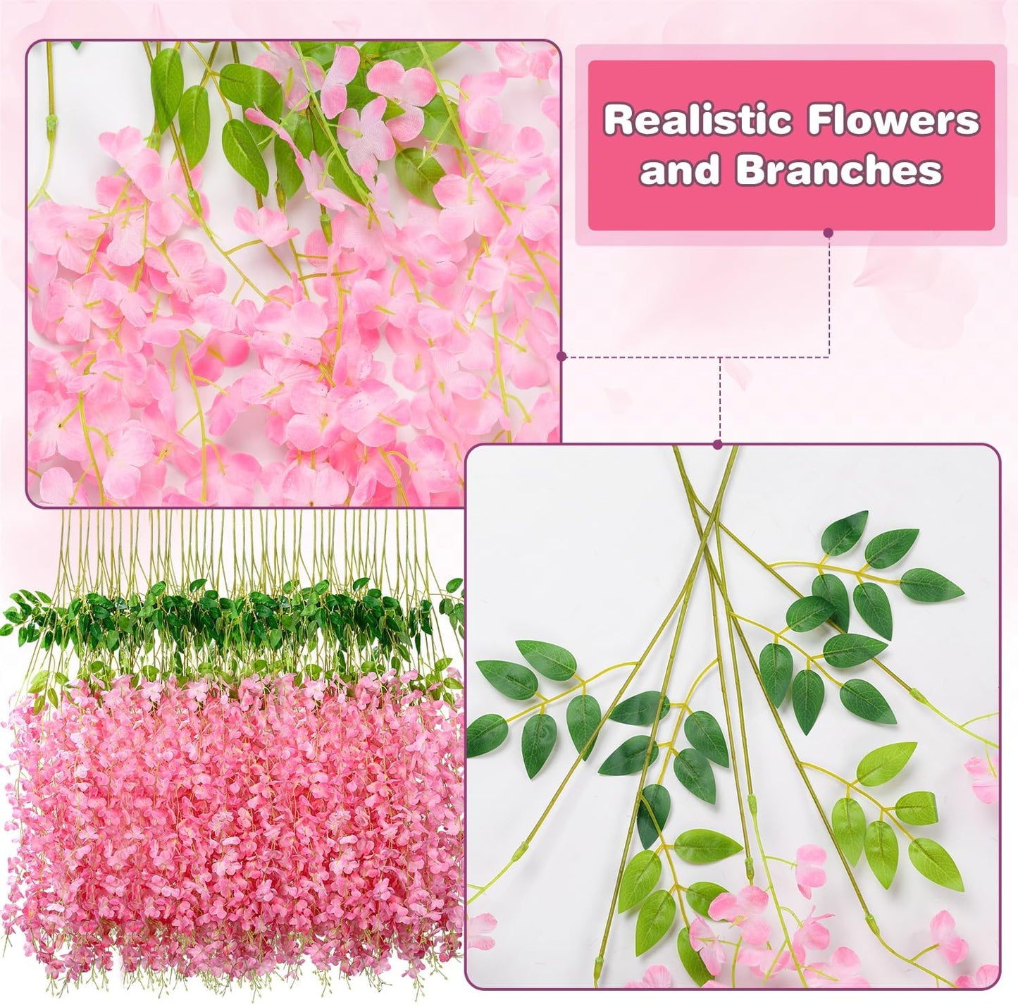 Wisteria Hanging Flowers,Fake Hanging Flowers,Wisteria artificiales Garland for Home Wedding Arch Floral Party Garden Ceremony Outdoor Decor,3.6 feet Long(108,Pink)