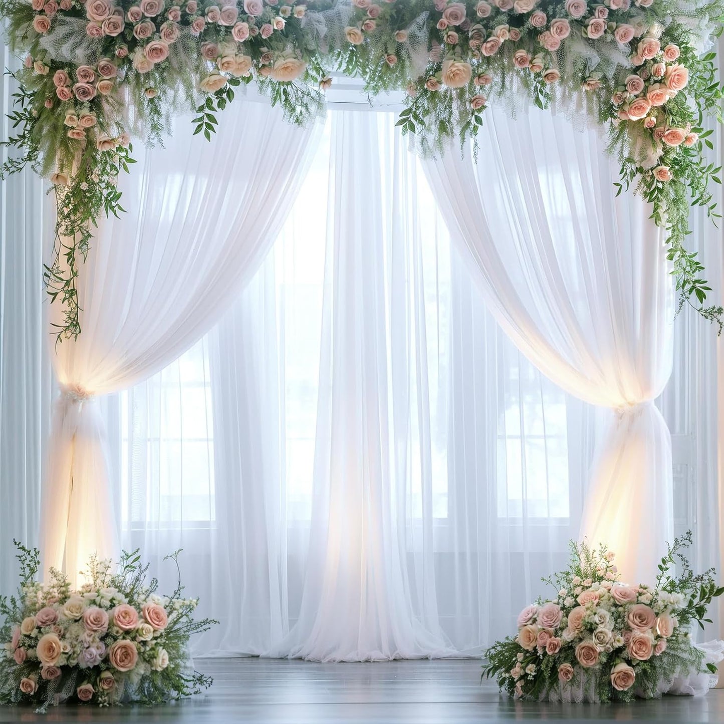 White Tulle Backdrop Curtain for Parties Wedding 10ft x 8ft Sheer Backdrop Curtains for Bridal Shower Birthday Party Baby Shower Ceiling Drapes Christmas Photo Decorations 2 Panels 5ft x 8ft