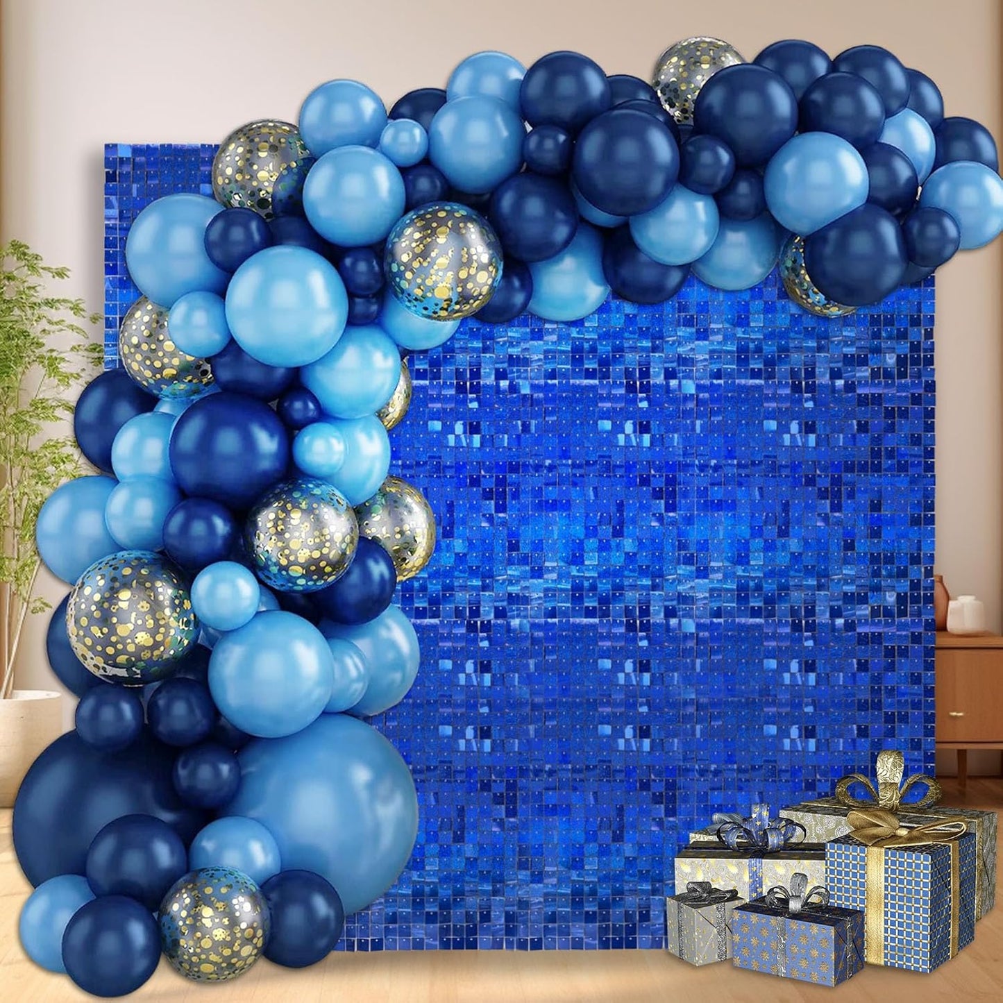 12PCS Royal blue Shimmer Wall Backdrop, Laser Square Sequin Photo Backdrops Panel, Glitter Wall Background for Birthdays, Weddings, Christmas, Engagements, Disco Bachelorette Party Decor (3FTx4FT)
