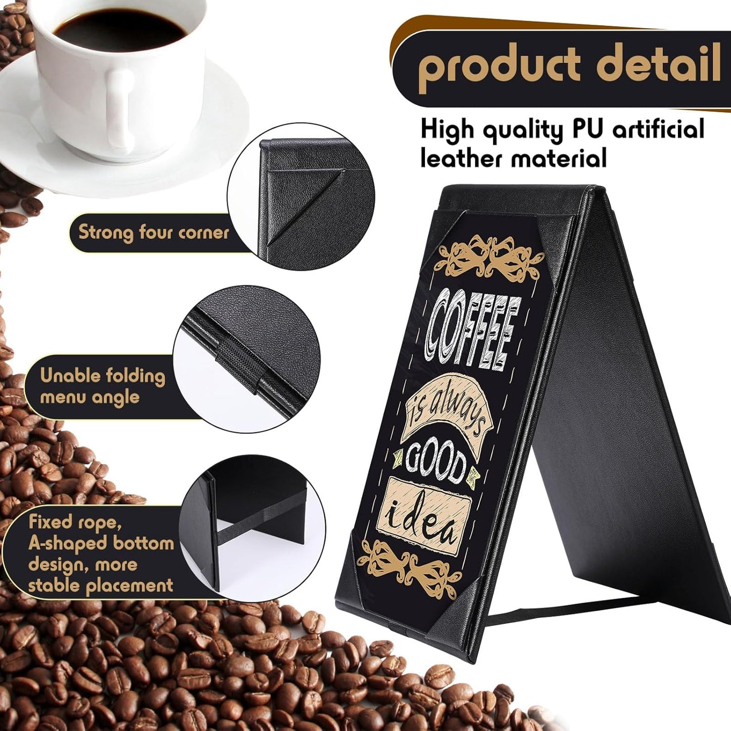 Gerrii Leatherette Table Tents Black PU Leather Menu Covers Bulk Double Sided Frame Sign Holders 2 Side Drink Dessert Menu Folders for Restaurant Coffee Cafe Bar Wedding Supplies(8 Pack,4 x 6 Inch)