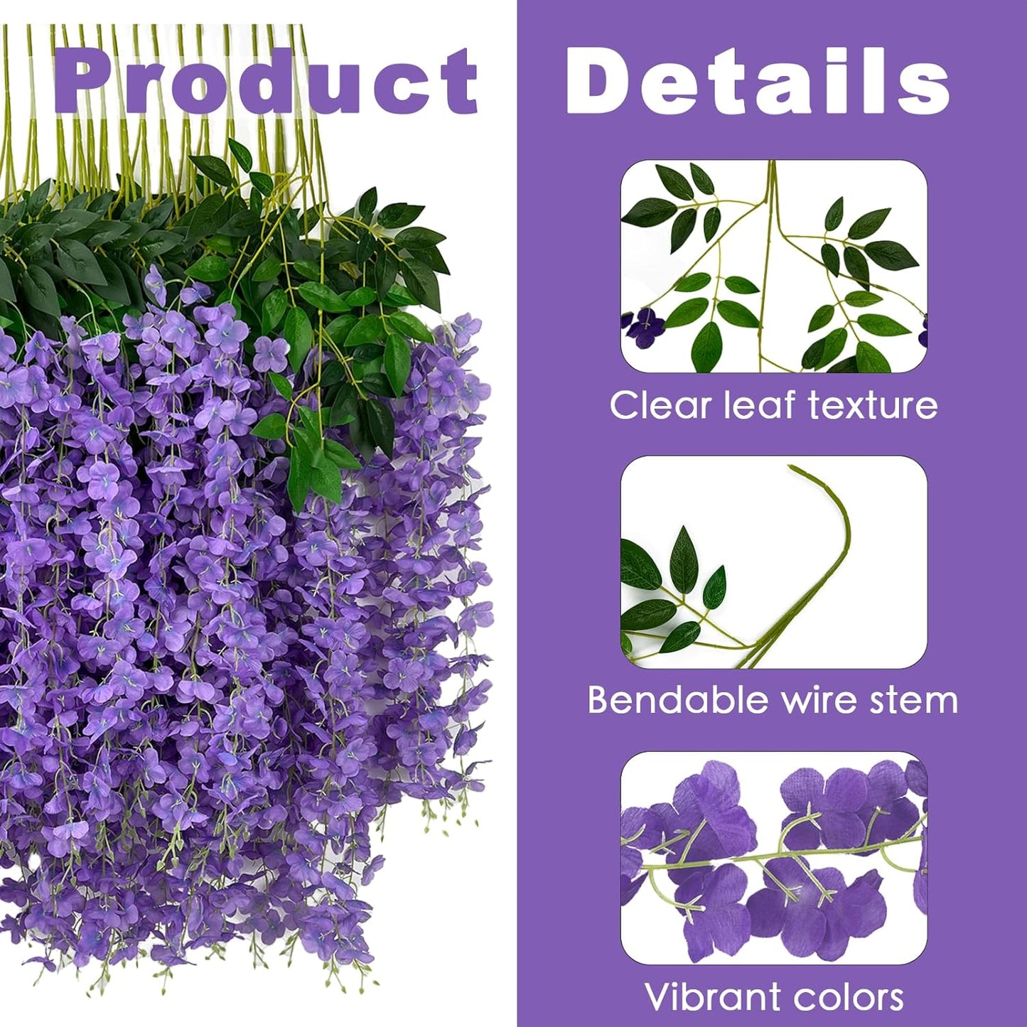 48 Pcs of Wisteria Hanging Flowers, 3.75 Feet Fake Wisteria Flower Strings, Artificial Wisteria Flowers Hanging Garland for Backdrop, Wedding, Ceremony,Garden and Home Wall Decoration (Light Purple)