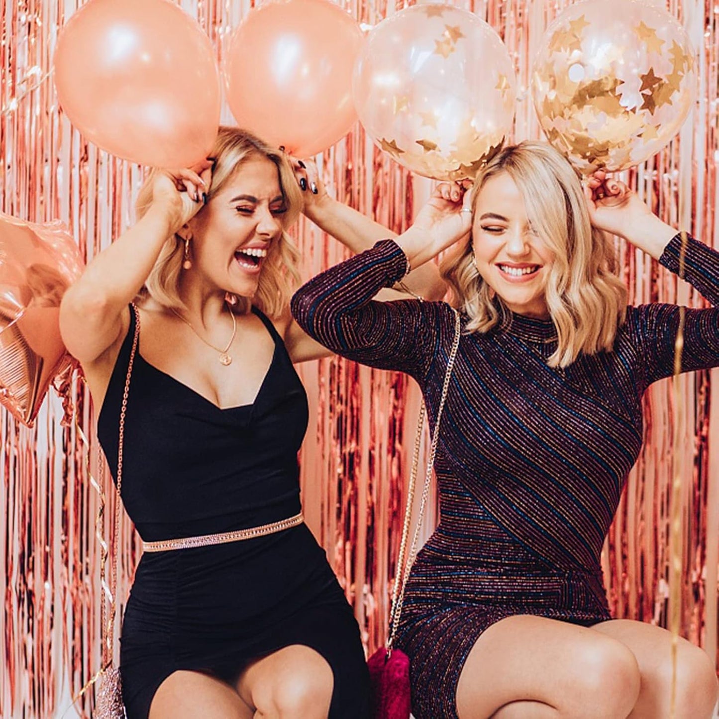 20 Pack Foil Curtain Backdrop Rose Gold Metallic Tinsel Foil Fringe Curtains Photo Booth Props for Birthday Wedding Engagement Baby Shower Bachelorette Christmas Holiday Celebration Party Decorations