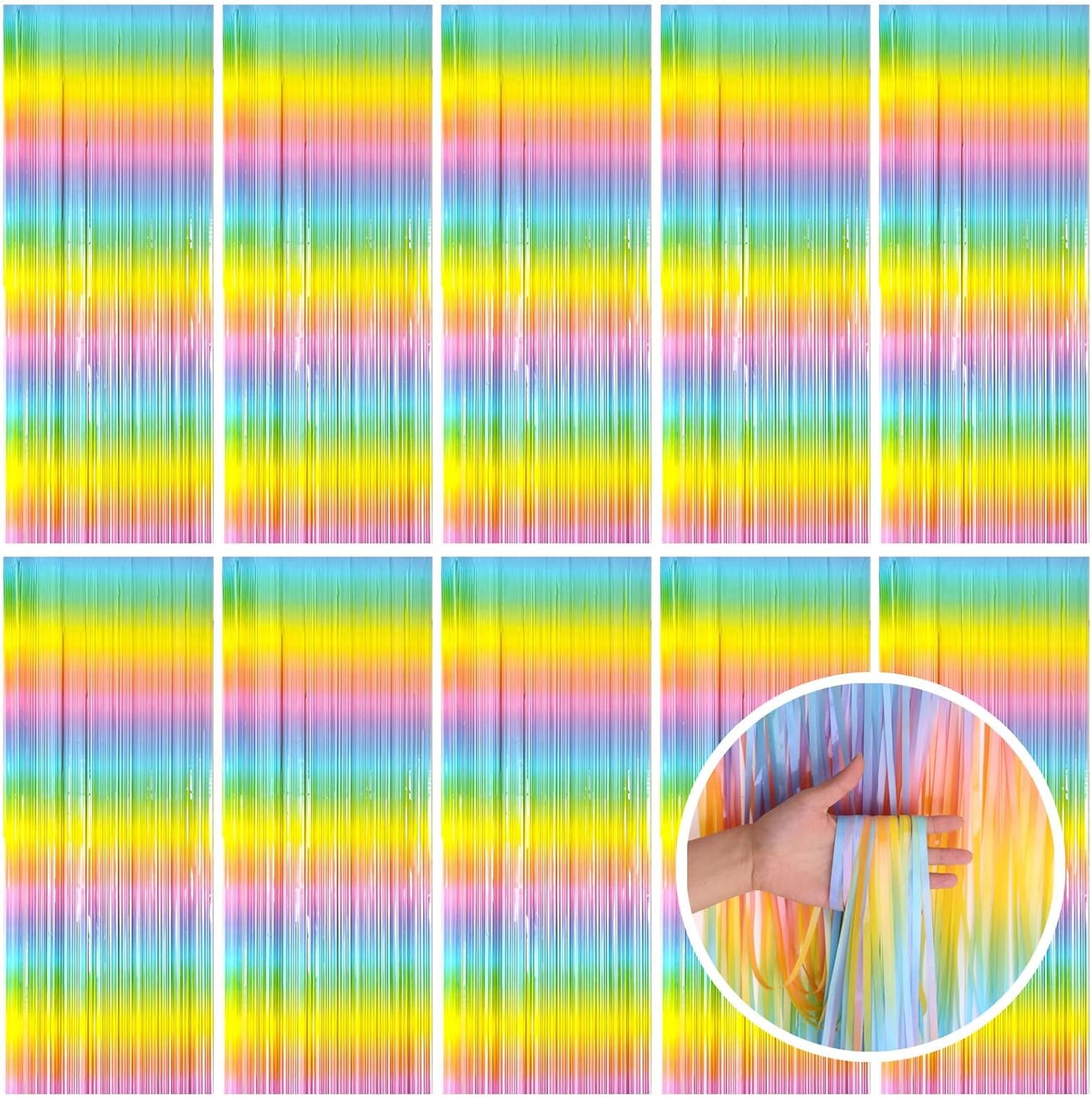 Pastel Rainbow Foil Fringe Curtain Streamers Party Backdrop Foil Fringe Backdrop Curtains Tinsel Streamers for Birthday Party Decorations