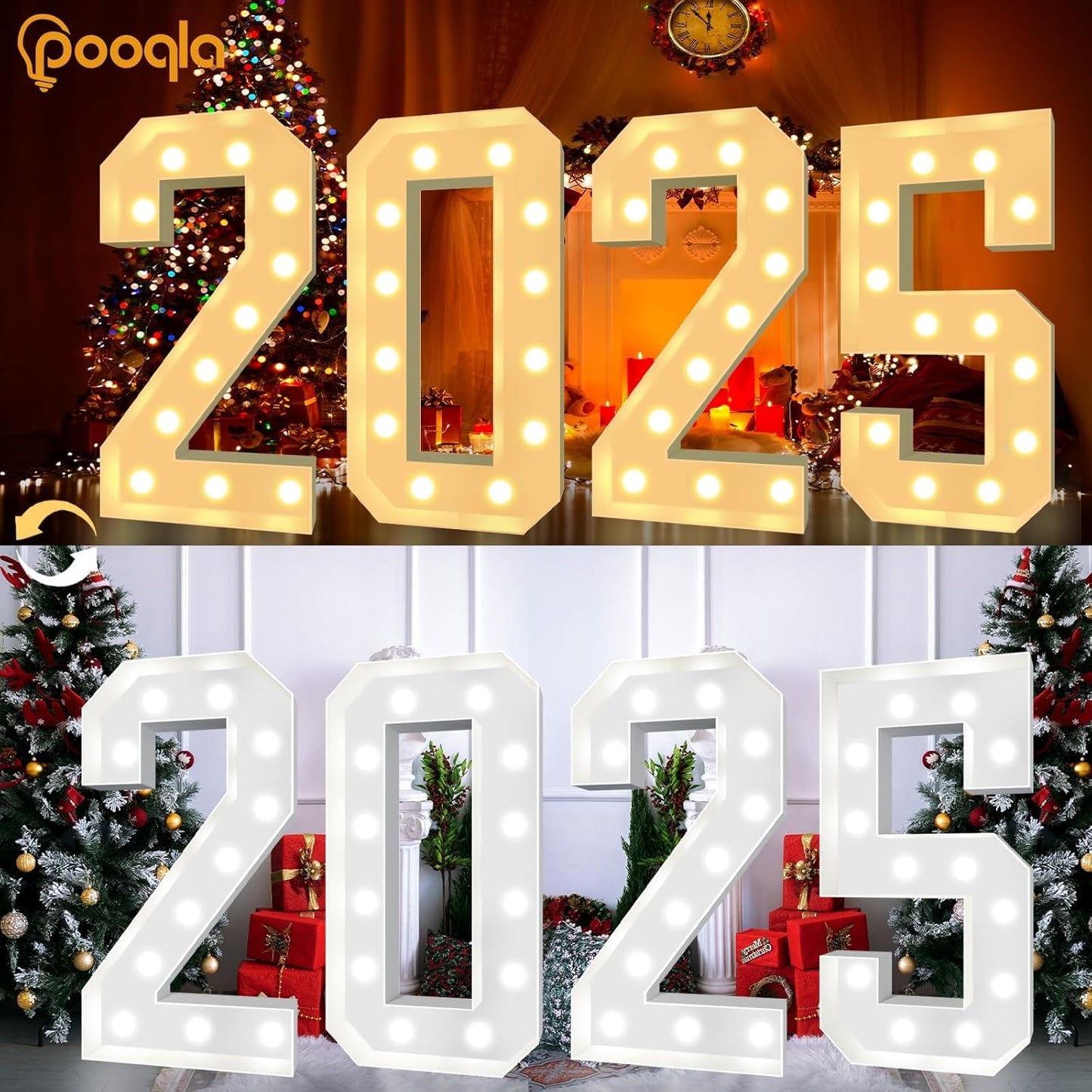 Pooqla 4 FT Light Up Marquee Numbers, Giant Mosaic Light Up Numbers Cool White and Warm White LED, Large Lighted Marquee Numbers for Balloons 1st 16th 21st Birthday Party Decoration, LED Number 1