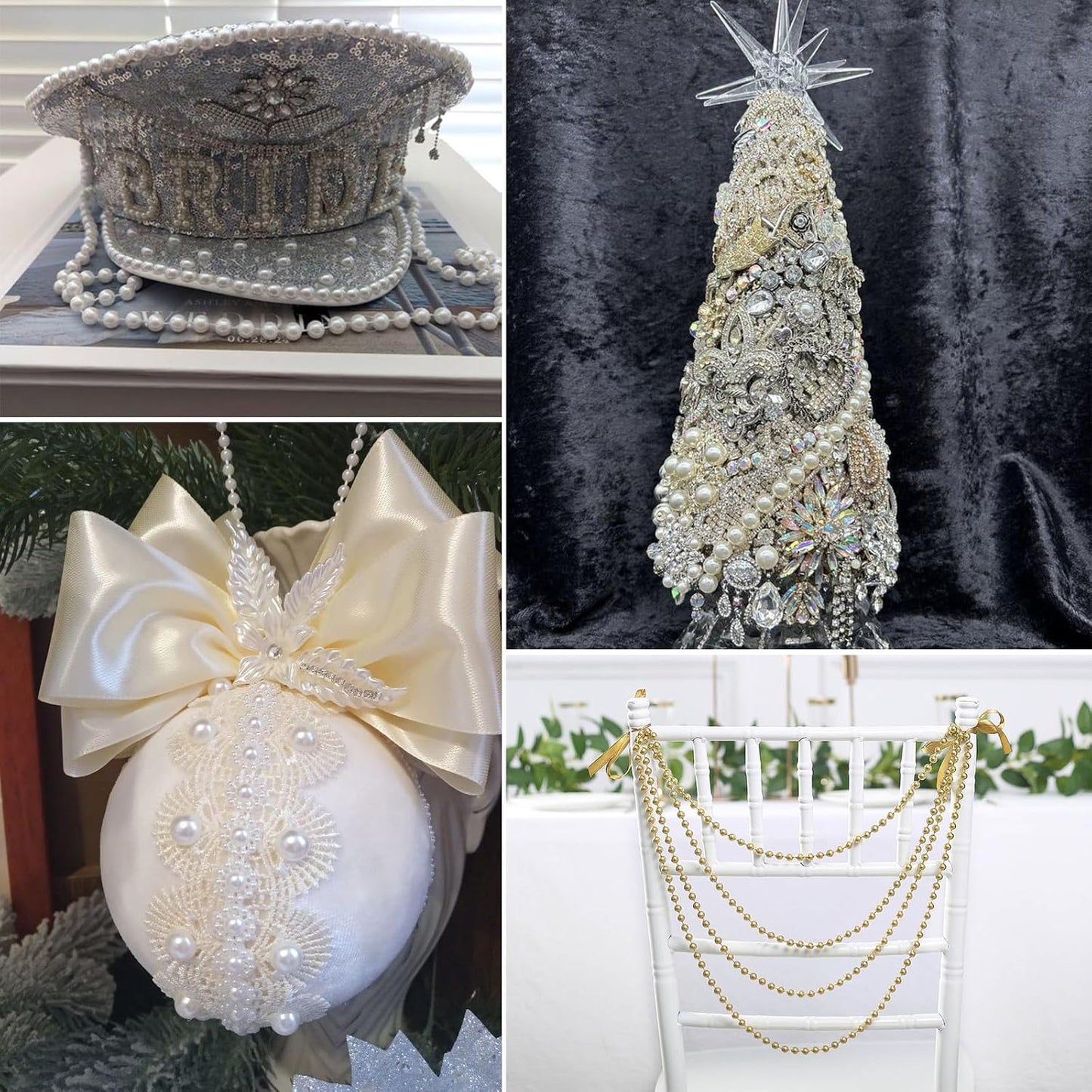 47 FT Pearl Beads Garland for Decoration, 8MM Craft Pearl Beads String Spool Ivory Color Faux Pearl Strand Roll for DIY Craft Wedding Party Christmas Tree Decoration