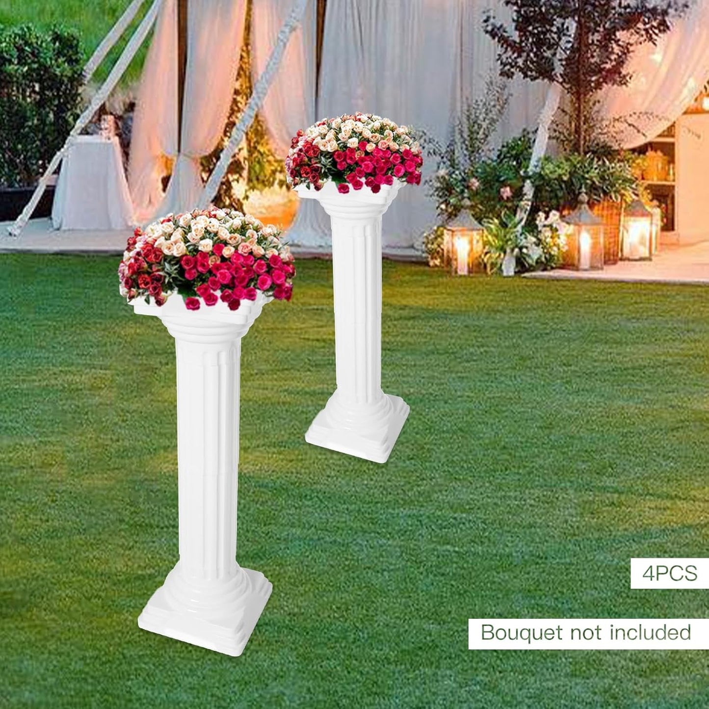 Roman Pillars Decoration Party Flower Pot Columns Set 4Pcs 10.83x10.83x33.86in Decor Pedstal Stand Flower Floral Wedding Party Event Road Decorative Columns (10.83x10.83x33.86in)