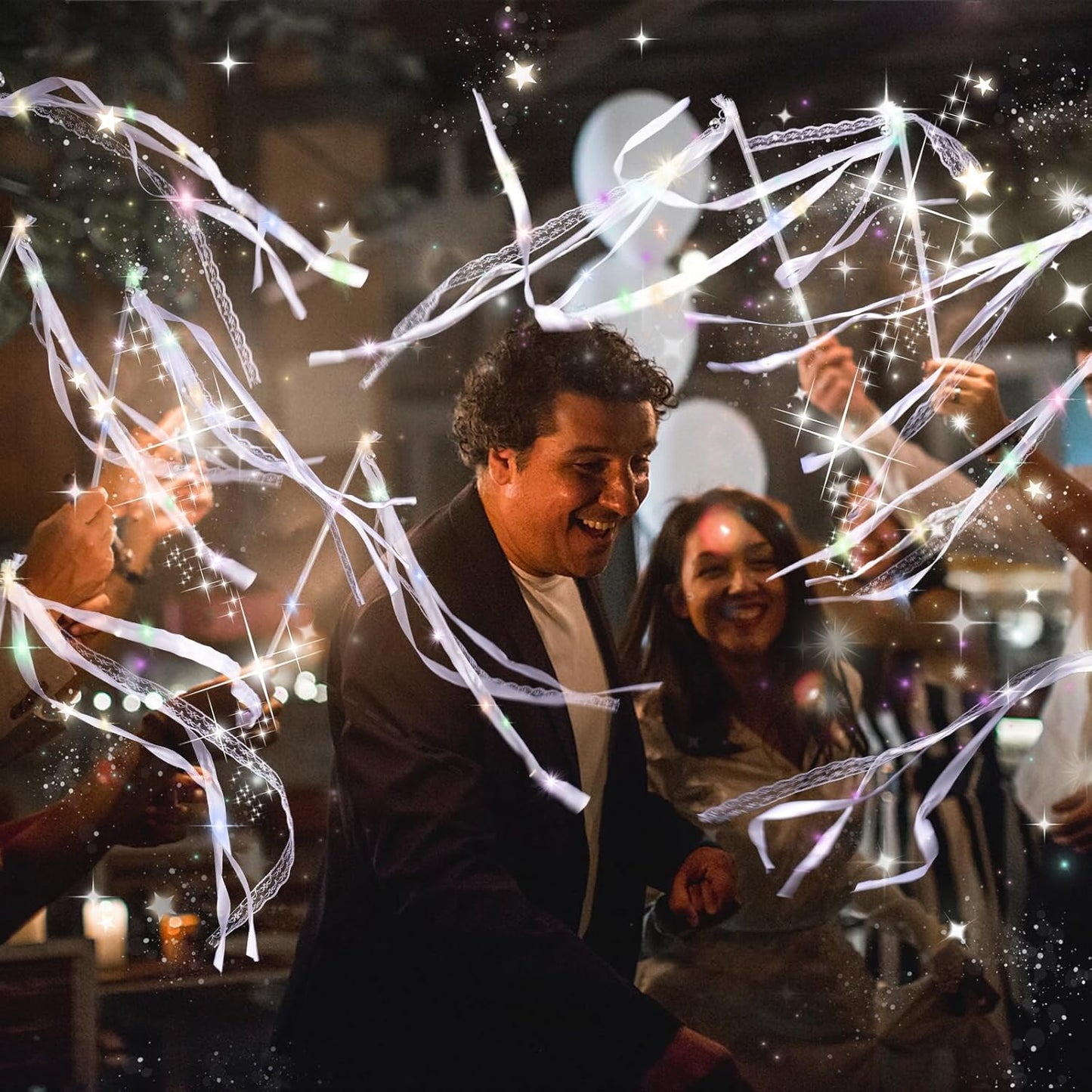 30 Pieces Light up Wedding Wands with Ribbons & Bells –LED Silk Wedd Fairy Wands Streamers with Warm White & Colorful Lights for Wedding Send Off Ideas, Parties, and Celebrations