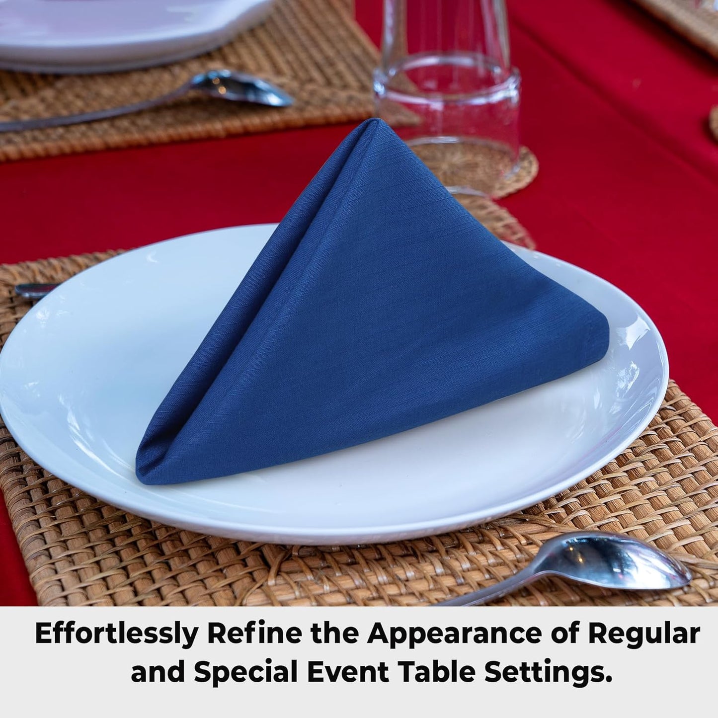 Urban Villa Cloth Napkins 100% Cotton Slub Absorbent Dinner Napkins (Set of 12) Oversized 20x20 Inches Solid Royal Blue Color Soft Durable Reusable Washable Ideal for Everyday Use Wedding Parties