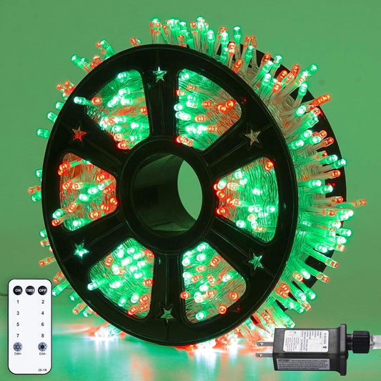 JMEXSUSS 500 LED Red and Green Christmas Lights, 8 Modes 163ft String Lights Plug in with Remote Control, Clear Wire Christmas String Lights Outdoor Waterproof for Outside Tree Yard Wedding
