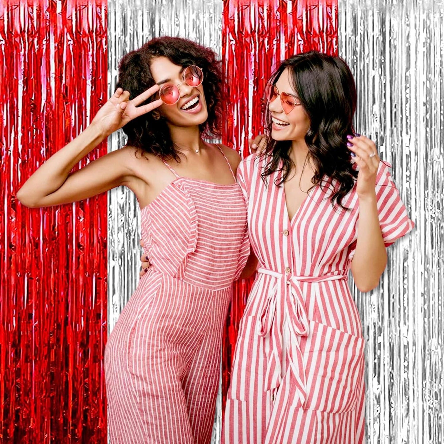3 Pack Red Silver Foil Fringe Curtains Backdrop, 3.28 x 9.8 Ft Metallic Streamers Tinsel Curtains Background for Photo Booth, Carnivals, Birthdays, Weddings, New Year Party Decorations