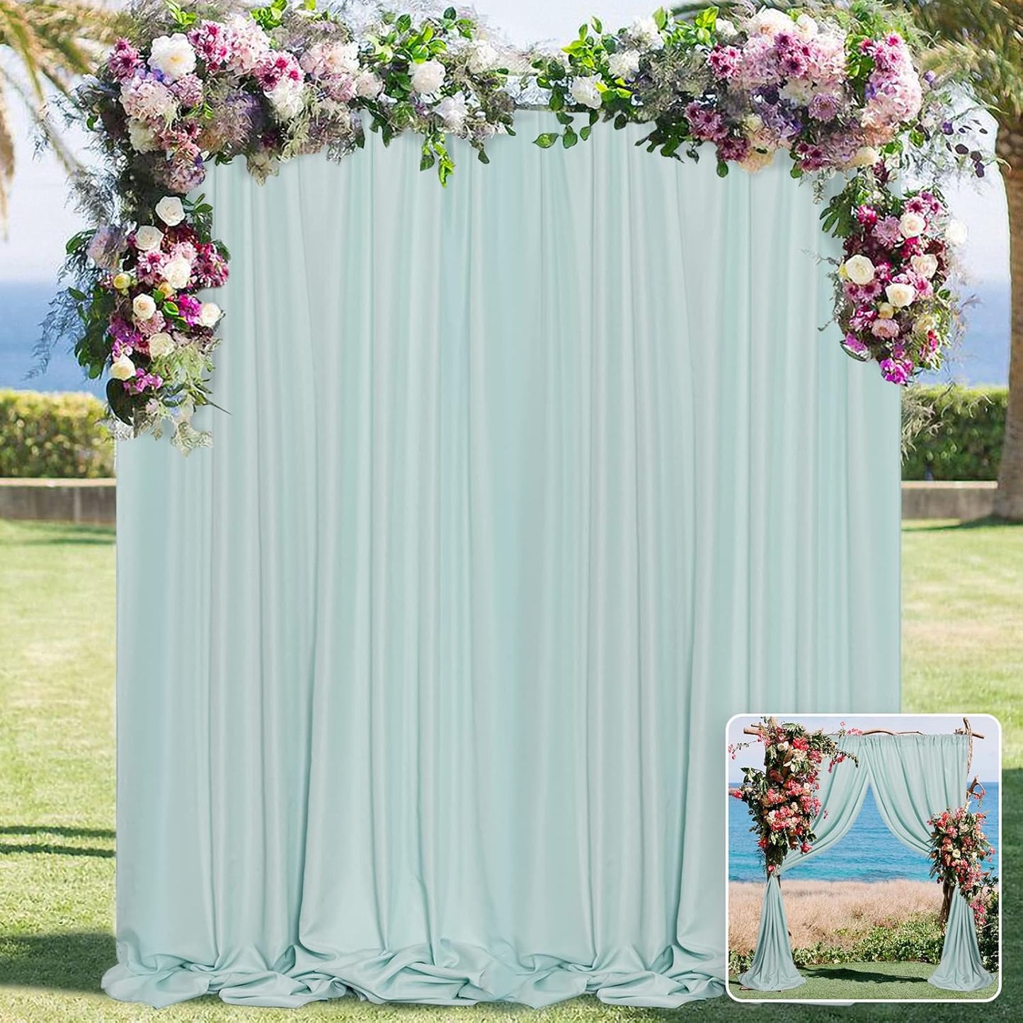 MYSKY HOME Light Green Backdrop Curtains for Parties, Weddings, Stage & Photography - 5ft x 10ft, 2 Panels