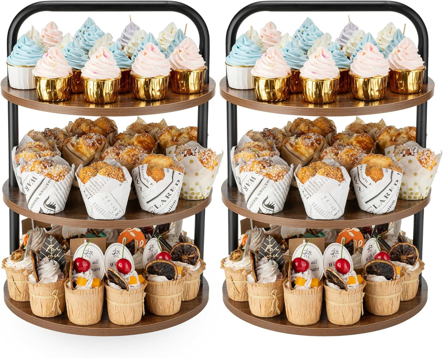 2 Pack Wooden Cupcake Stand, 3 Tier Large Cupcake Tower Stand 50 Cupcakes, Dessert Stand Cupcake Display Stand Cupcake Tower for Party, Wedding, Birthday, Halloween, Farmhouse Decor