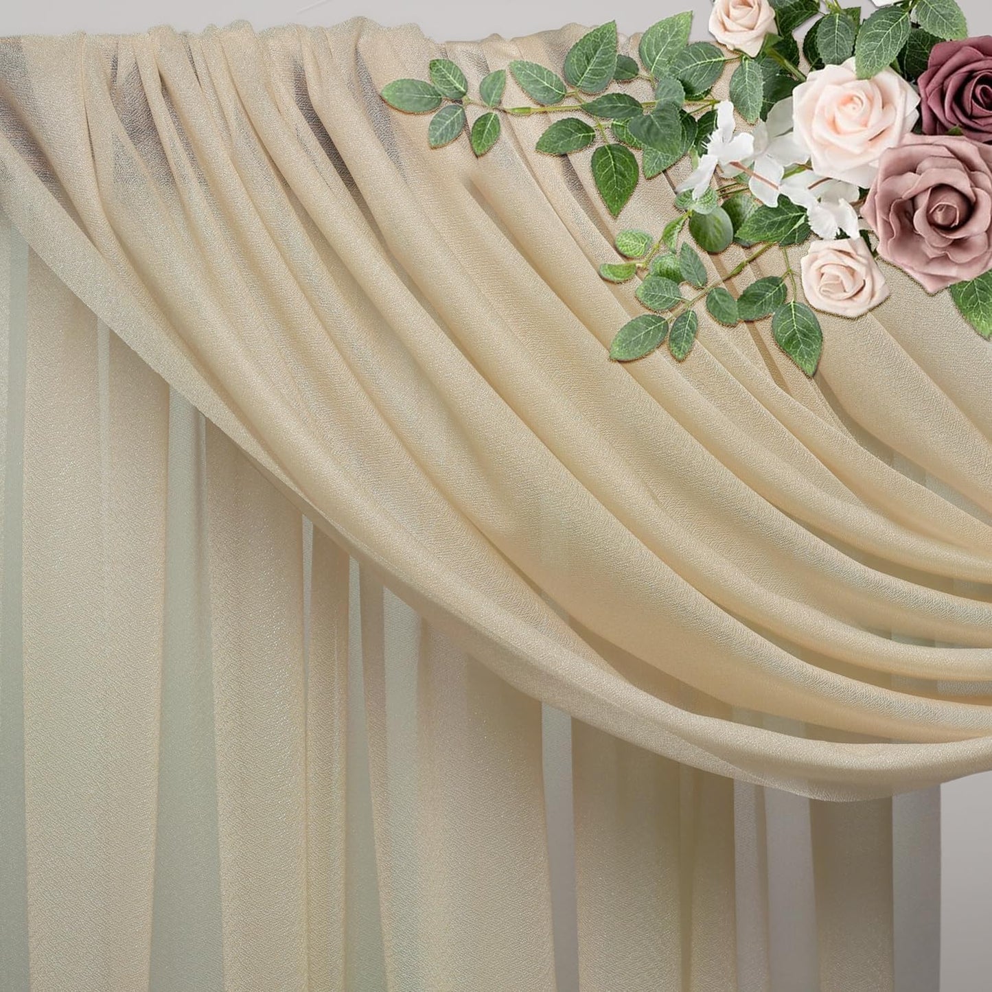 Wedding Arch Draping Fabric 1 Panel 28.7" x 20FT Champagne Sheer Chiffon Backdrop Drapes for Wedding Ceremony Birthday Party Bridal Shower Outdoor Decoration