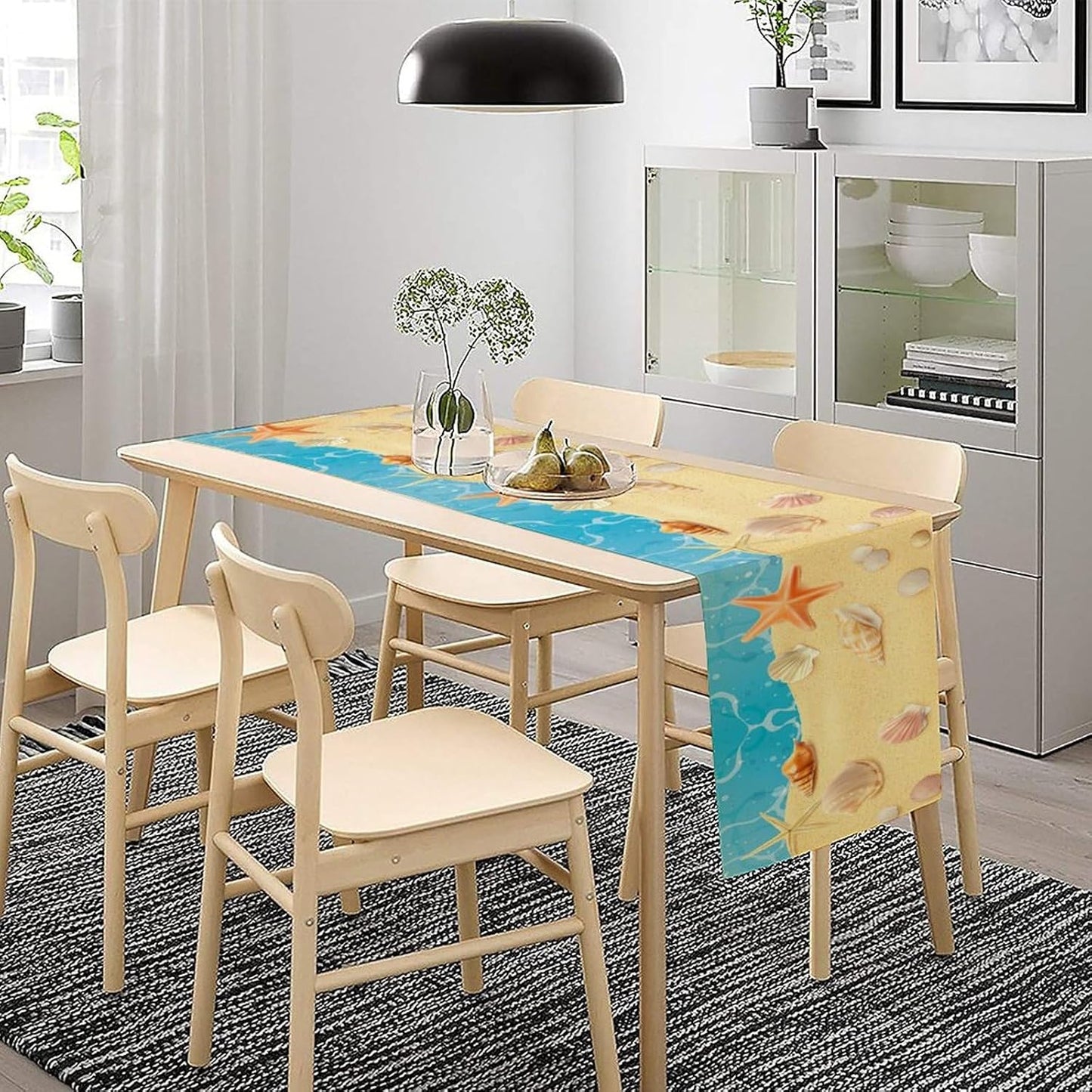 Sea Turtle Table Runner Marine Life Starfish Nautical Blue Green Ocean Theme Kitchen Table Decorations for Indoor Outdoor Home Party Decorations 13 * 108 Inch