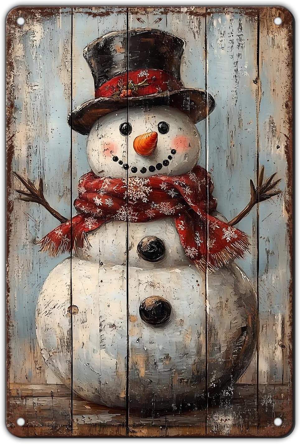 Vintage Christmas Metal Tin Sign Snowman Retro Wall Decor Christmas Tin Sign for Winter Outdoor 8x12Inch