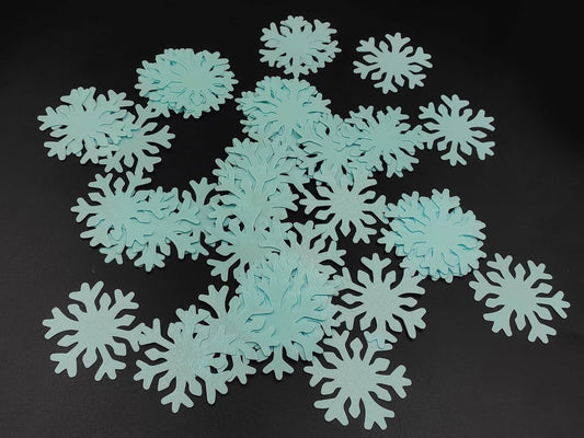 50pcs Edible Blue Snowflakes for Cake Decorating Cupcake Toppers for Christmas Winter frozen Theme Birthday Party Decorations