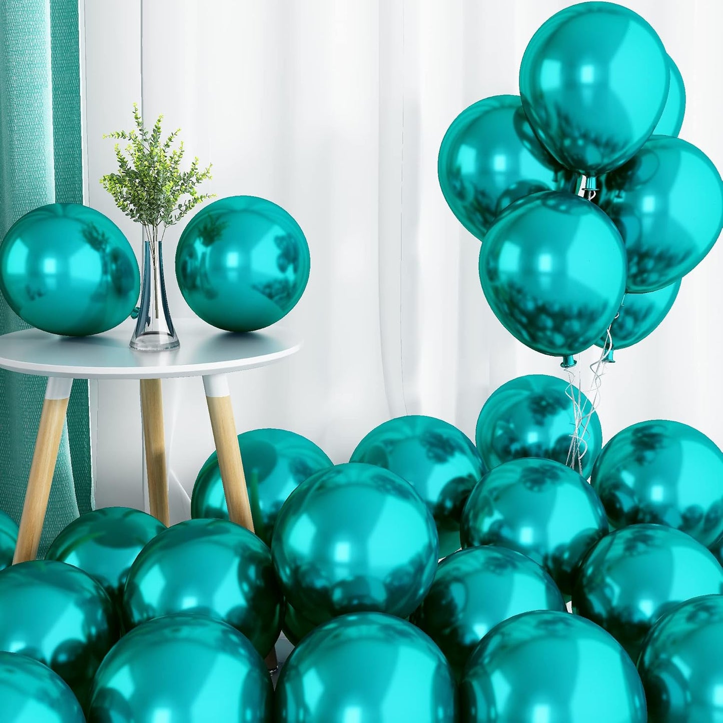 Metallic Teal Balloons, 50 PCS Double Stuffed Chrome Turquoise Balloons, Shiny Thick Dark Teal Blue Balloon Latex Helium Balloon for Christmas Birthday Wedding Graduation Party Decorations Supplies