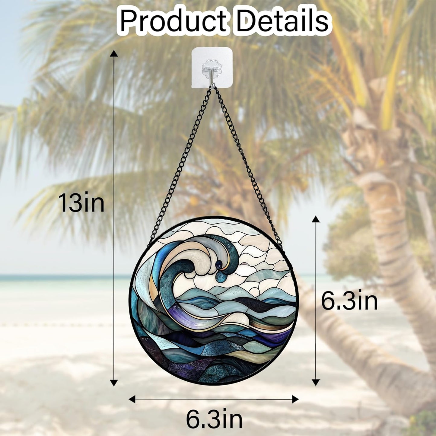 Stained Glass Window Hanging, Ocean Waves Sun Catchers Diamond Glass Panel Hangings Abstract Suncatcher Decor for Birthday for Women, Men, Wife, Aunt, and Mom 6.3 in