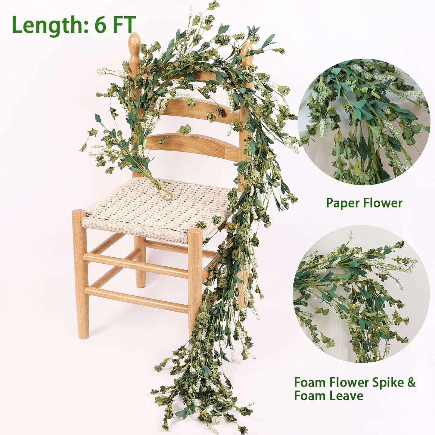 Mizii Fall Garland Artificial Flower Garlands 6 Feet Fake Wildflower Floral Garland Hanging Vines Flowers Decorations for Mantle Table Centerpieces Room Wall Fireplace Wedding Fall Decor (Green)