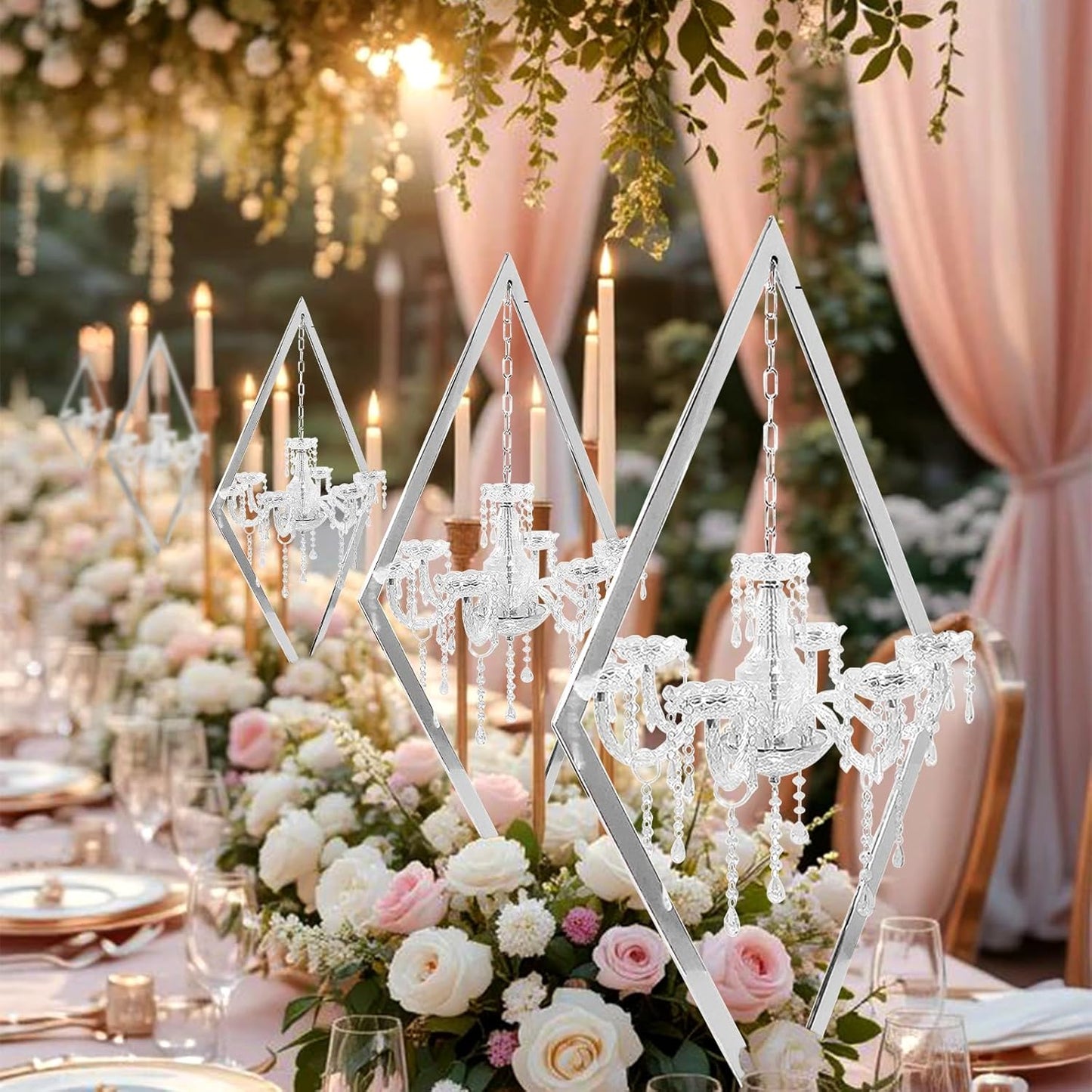 European Wedding Romantic Candlestick 45 "Table top Candlestick Metal Candlestick Table for Wedding Party Activities in The Center of The Room (Silver, 2PCS)