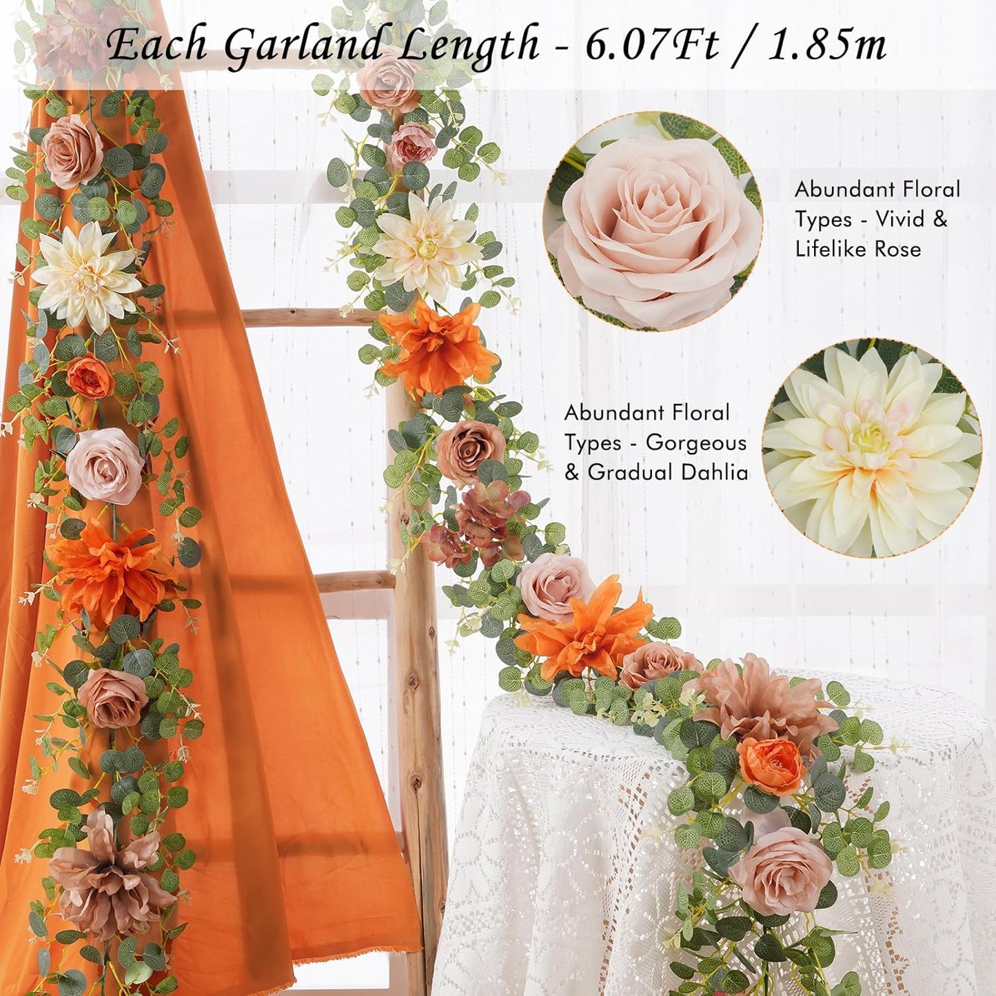 Waipfaru 2Pcs Fall Garland Decor, 6.07Ft Eucalyptus Flower for Table, Fall Floral With Terracotta Flowers for Wedding Arch Backdrop Wall Thanksgiving Decorations (Terracotta)