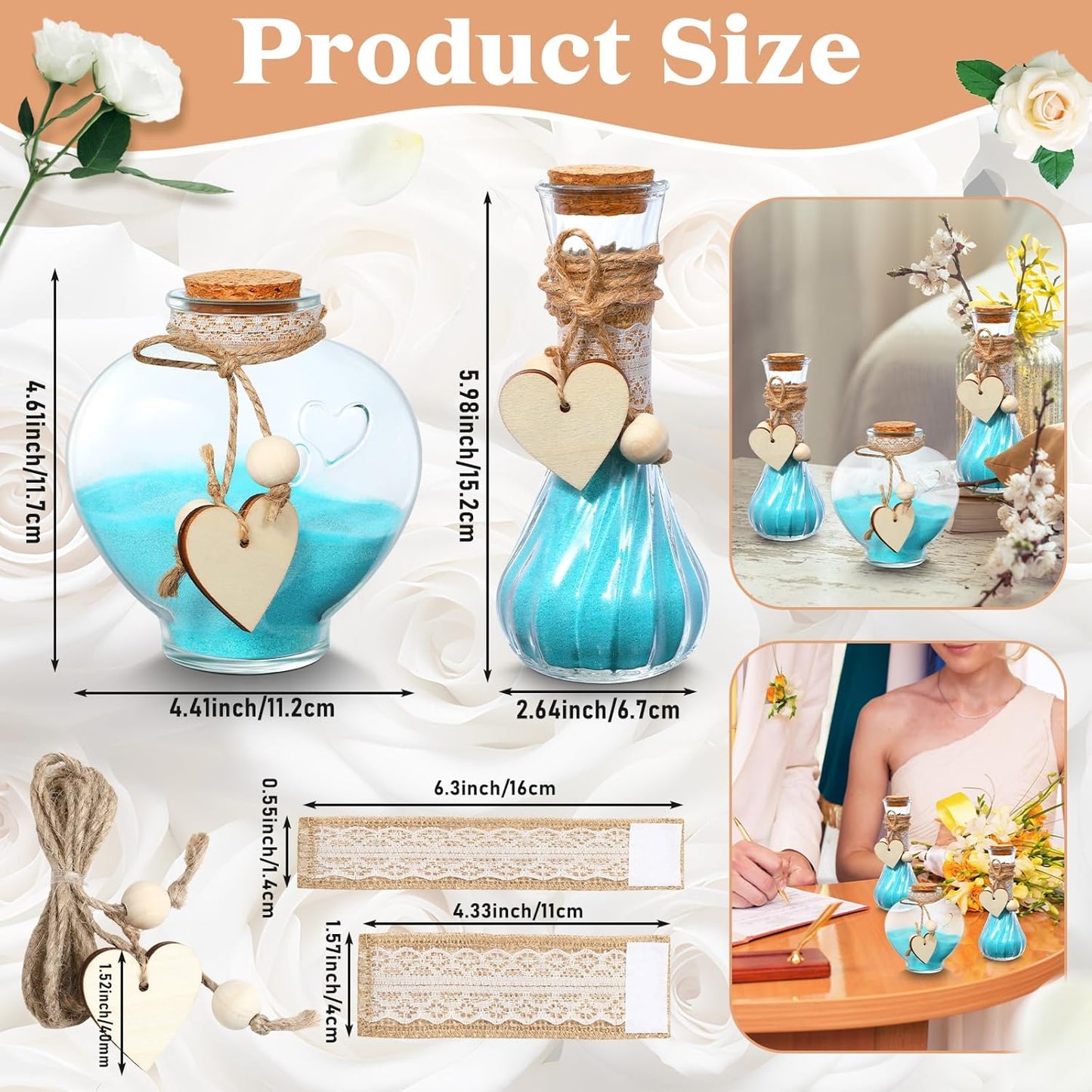 Layhit Unity Sand Ceremony Set Includes 3 Pcs Decorative Vase with Burlap and Lace Sleeves and Wooden Love Hemp Rope Personalized Ceremony Kit for Wedding Centerpiece, Sand Not Included