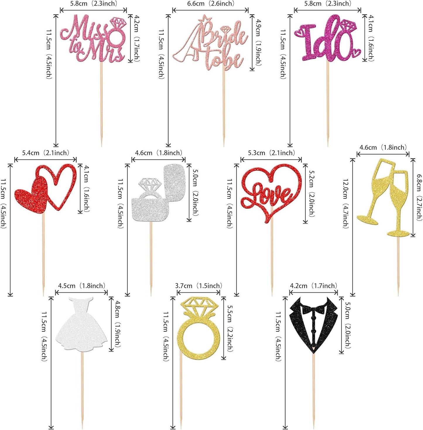 30 PCS He Asked She Said Yes Cupcake Toppers Glitter Engagement Cupcake Toppers Miss to Mrs I Do Love Heart Ring Miss to Mrs Cupcake Picks for Wedding Engagement Party Cake Decorations Supplies Multi