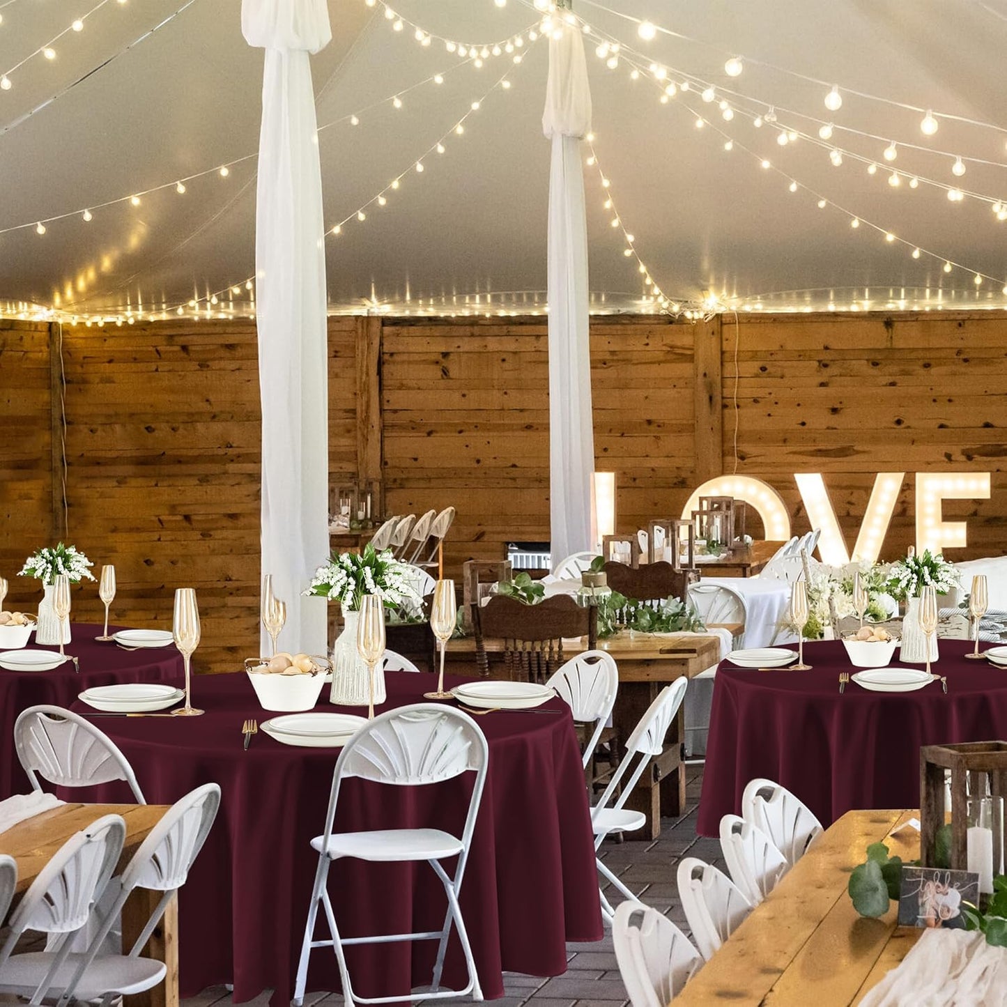 Fitable 8 Pack Round Tablecloths: Stain Resistant Wrinkle Free Circle Table Clothes, Washable Reusable Polyester Table Covers for Wedding Party Birthday Banquet Reception(Burgundy, 120 Inch)