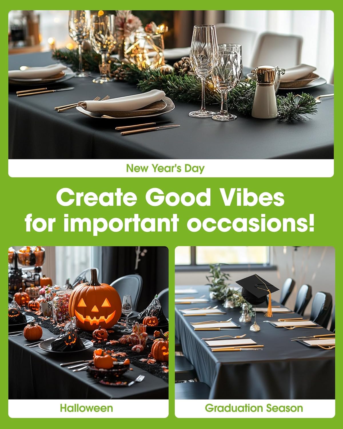 Pureegg Plastic Table Cloth Disposable 10 Pack, 54 x 132 Inch Table Cloths, Halloween Party Decorations, Summerween Decor, Halloween Tablecloths, Rectangle, Plastic Cover, Leakproof & Sturdy, Black