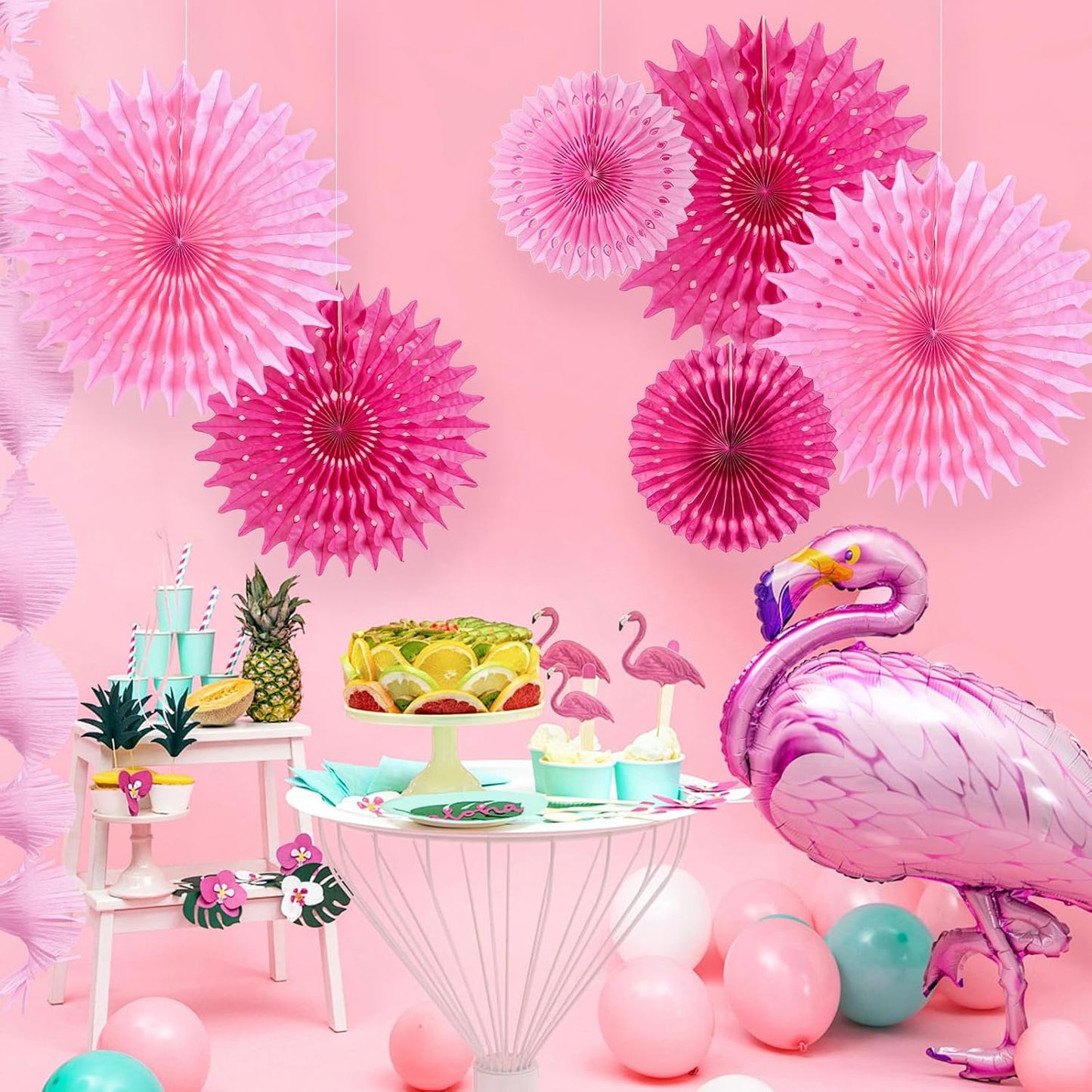 SUNBEAUTY Hanging Honeycomb Paper Fans Hot Pink Party Decorations Fuchsia Pink Birthday Paper Decoration for Wedding Graduation Events Accessories - 12Pcs