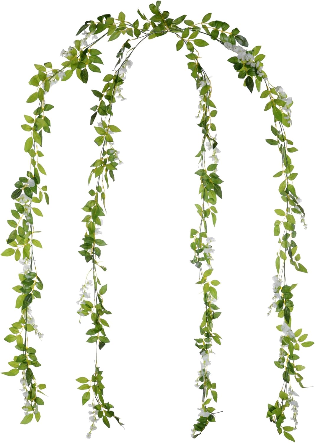 DearHouse 4Pcs 6.6Ft/Piece Artificial Flowers Silk Wisteria Garland Artificial Wisteria Vine Rattan Silk Hanging Flower for Home Garden Outdoor Ceremony Wedding Arch Floral Decor (White)