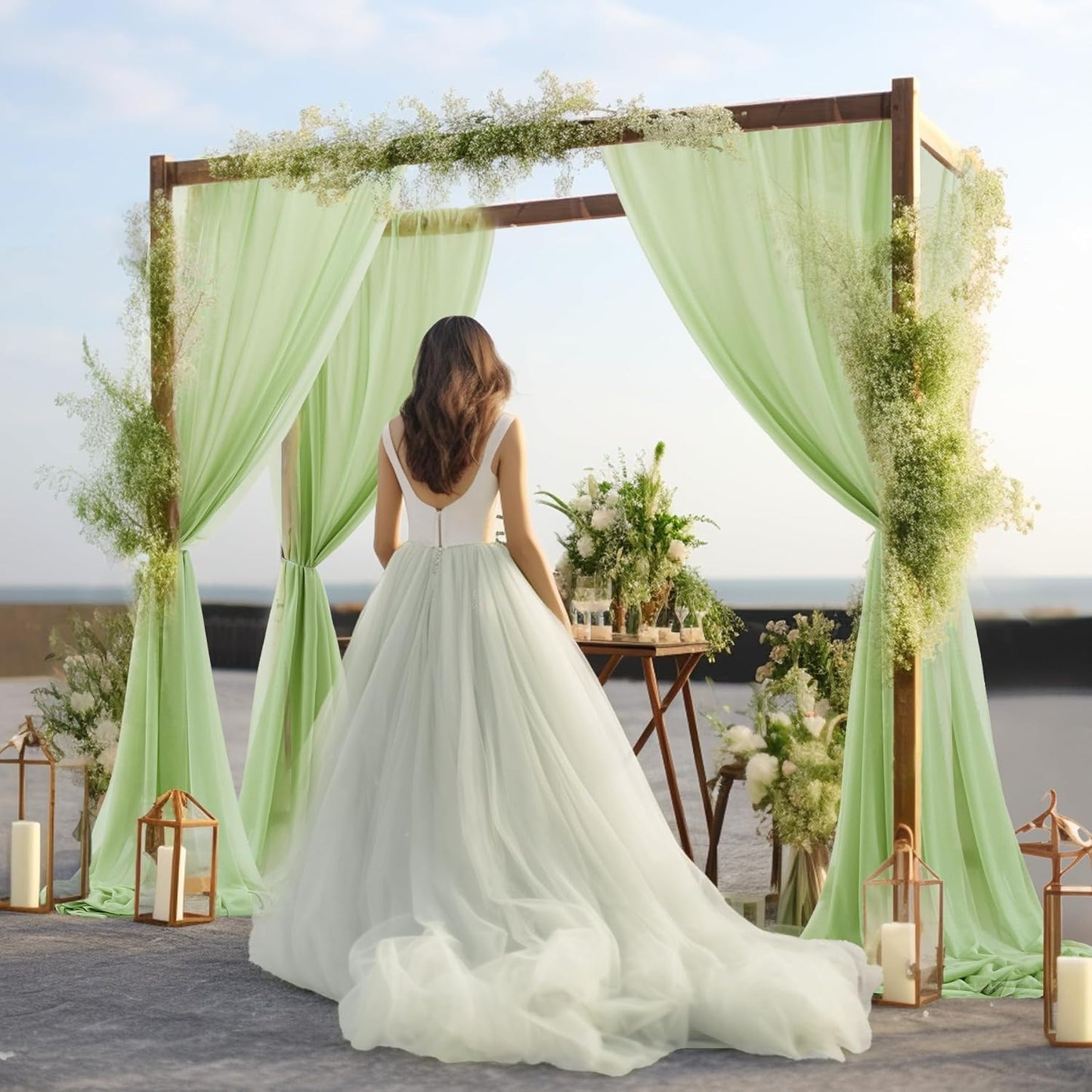 30" x 20Ft Wedding Arch Draping Fabric, 1 Panel Olive Green Sheer Curtain Drapes Extra Wide & Long Backdrop Curtains for Wedding Arch Ceremony Birthday Party Decorations