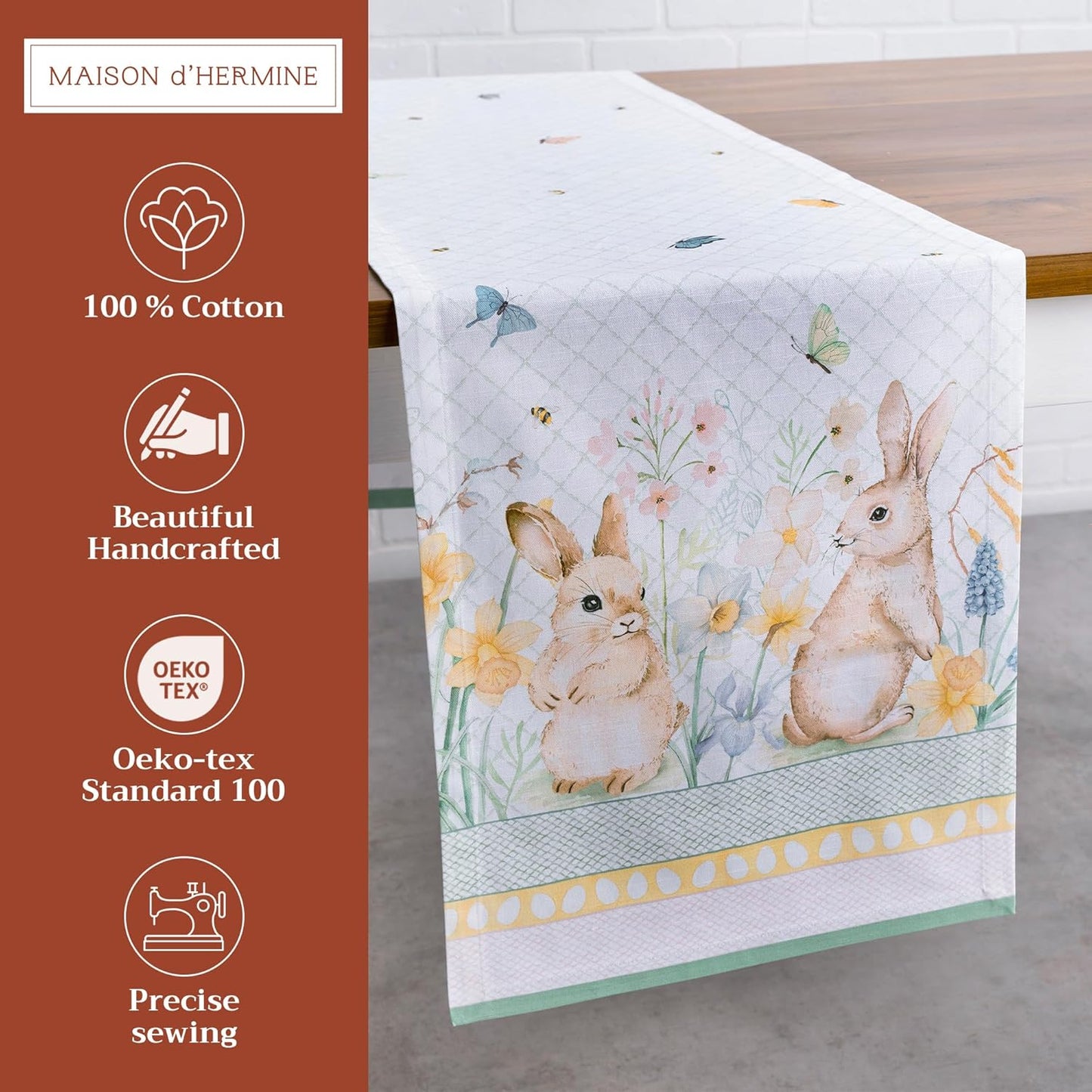 Maison d' Hermine Table Runner 100% Cotton Single Layer Table Runners 108 inches Long Decorative for Home Kitchen Dining Party Wedding Bridal Shower Spring Summer (Easter Dew , 14.50" x 108")