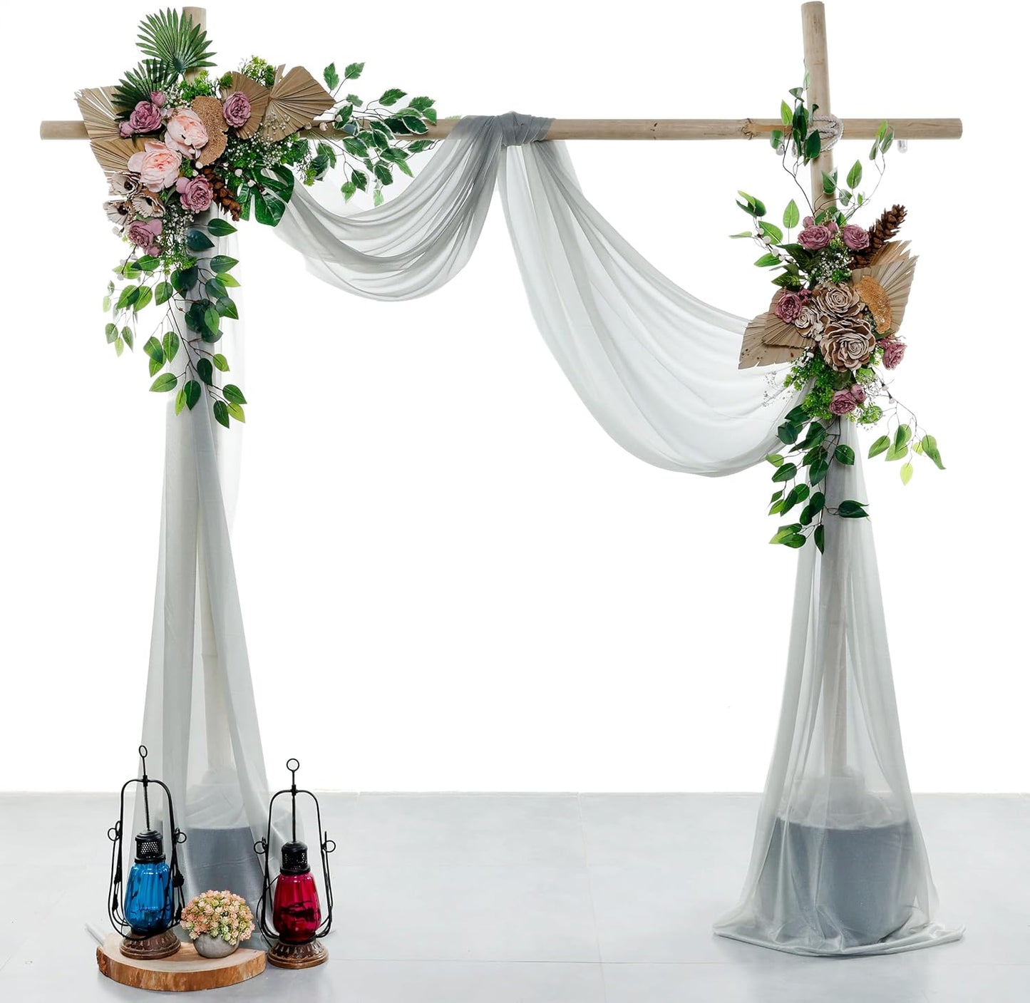 VDS Pack of 1 Panel (30 Inch X 100 Feet) Wedding Arch Draping Fabric Sheer Chiffon Fabric Drapery for Wedding Ceremony Reception Swag Backdrop Canopy Chuppah ARBO Altars Decoration (Grey)