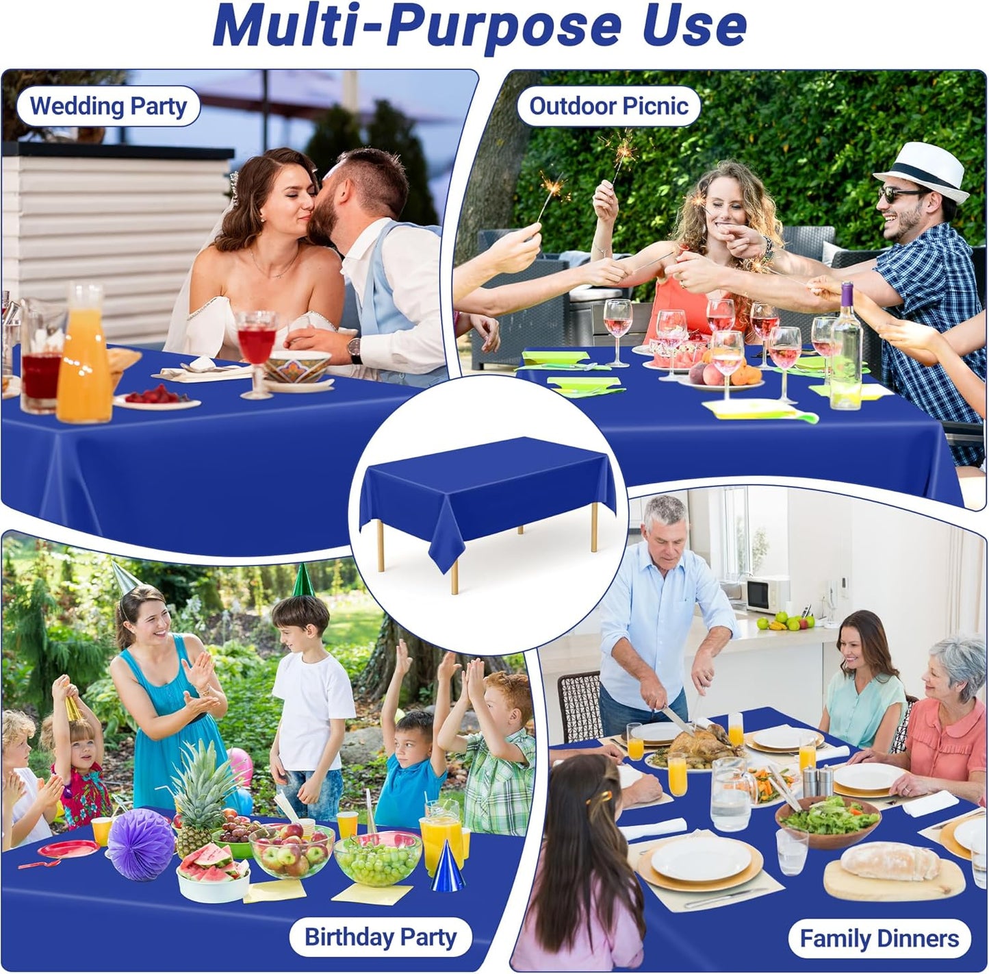 12 PCS Waterproof Plastic Table Cloth, Blue Rectangle Disposable Table Cover, Table Cloth Rectangle Table, 54 X 108 IN Wrinkle-Resistant Smooth Tablecloth for Parties Weddings Picnics Decorations