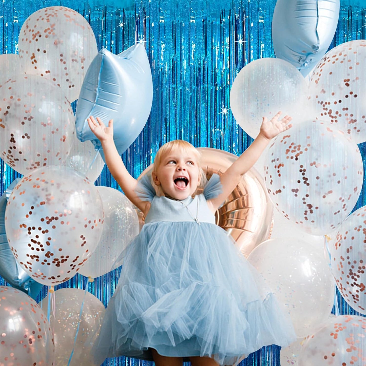 Tinsel Curtain Party Backdrop Blue Birthday Decorations 2 Packs Glitter Foil Fringe Curtain Party Decor Streamers Photo Booth for Birthday Christmas Wedding Halloween Graduation Decorations