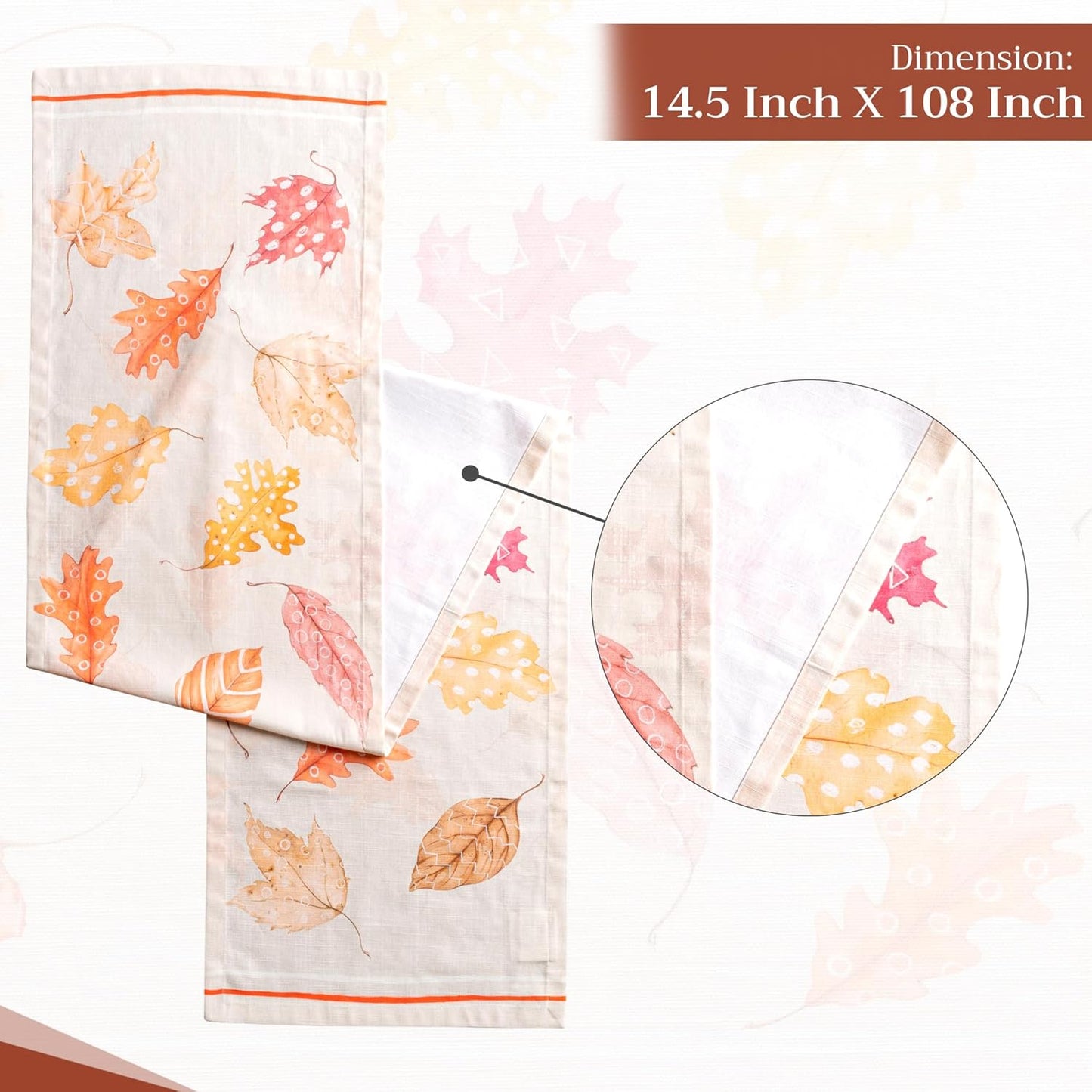 Maison d' Hermine Table Runner 100% Cotton Single Layer Table Runners 108 inches Long for Thanksgiving Christmas Decorations Home Kitchen Dining Party Wedding (Colours of Autumn, 14.5" x 108")