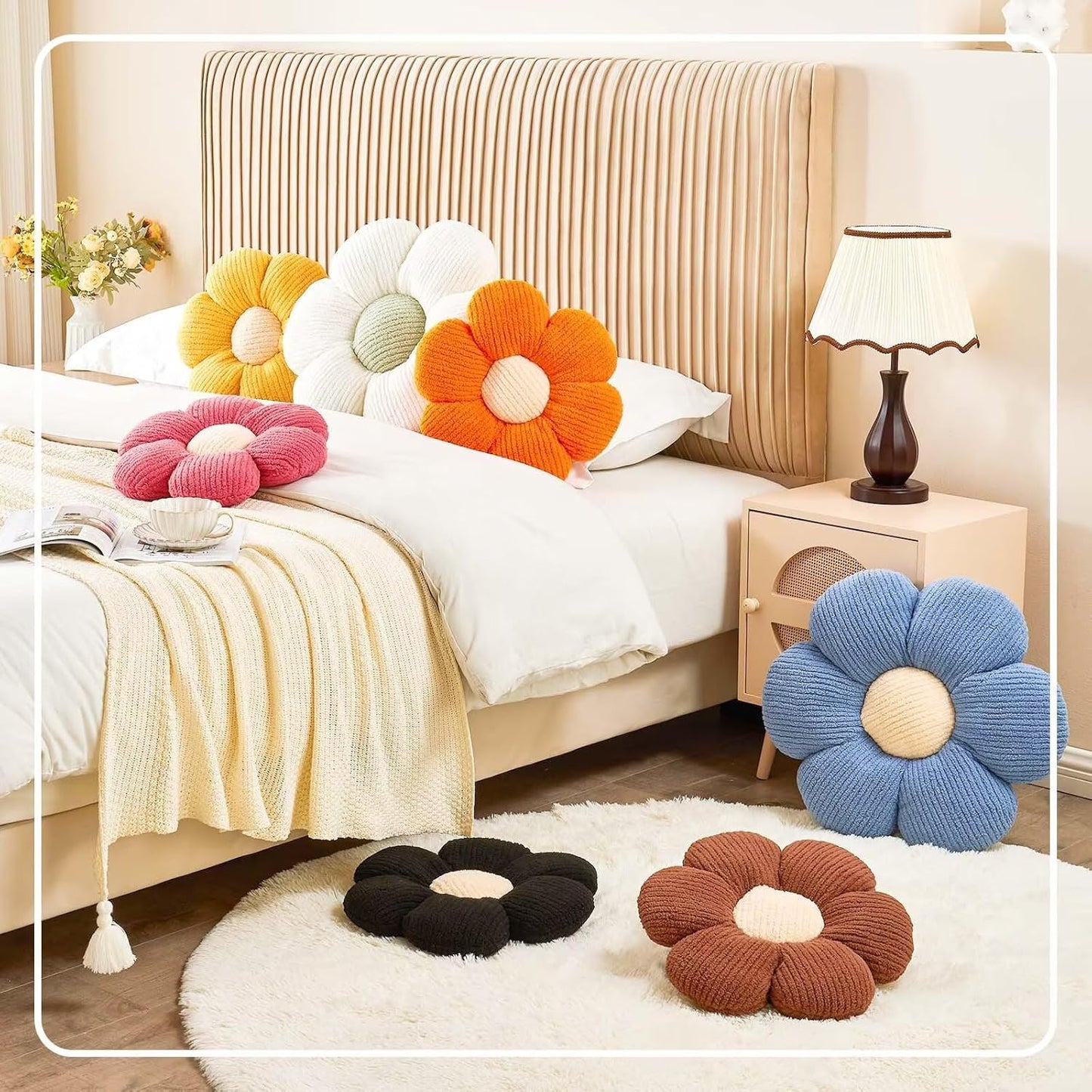 Flower Throw Pillow, Soft Peach Pink 17.7" Shaped Floor Pillow for Home Decor, Cute Aesthetic Plush Decorative Pillows for Bed, Sofa, Couch