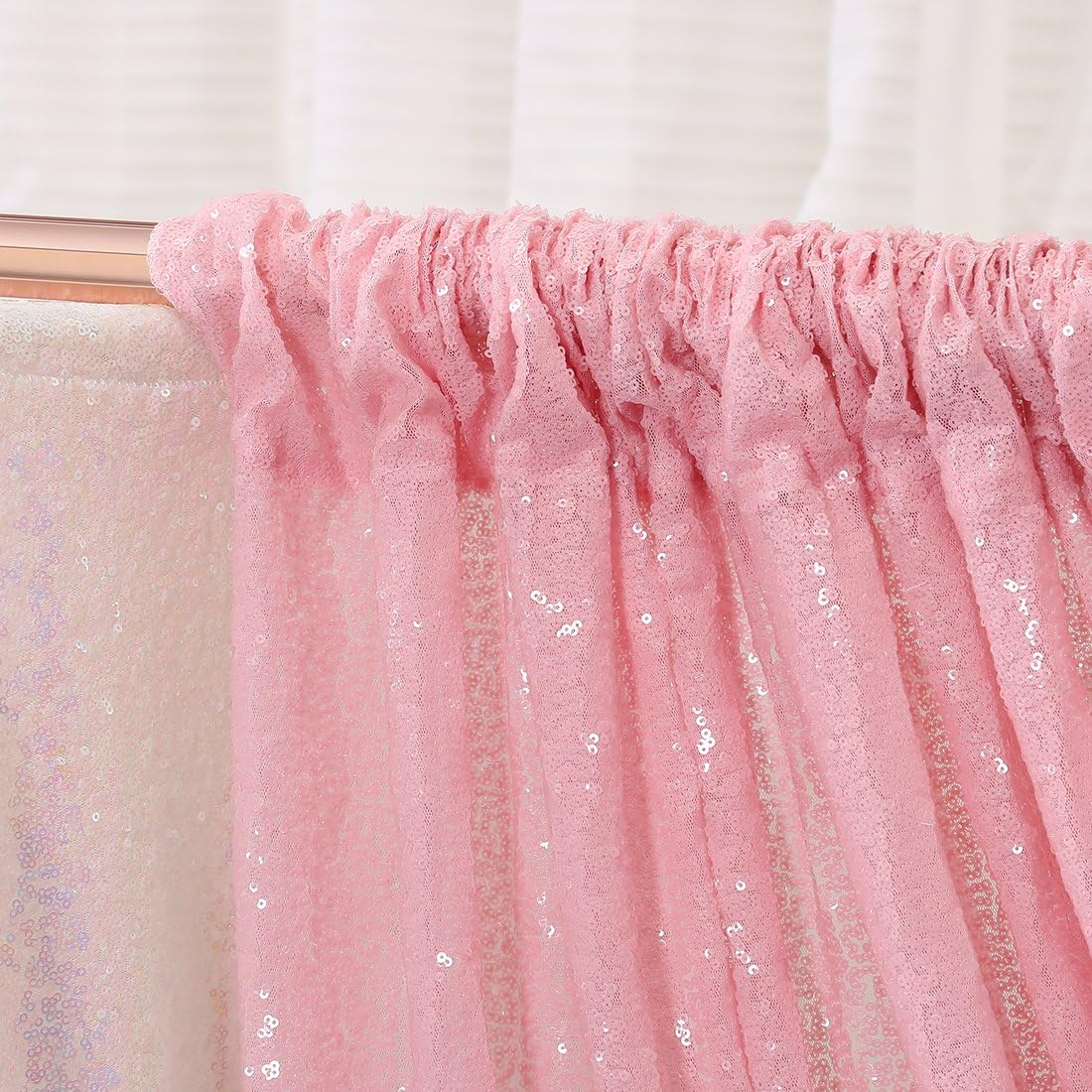 Poise3EHome Pink Sequin Backdrop, 10Ft x 10Ft Glitter Photography Background Curtains for Party Baby Shower Wedding Birthday Christmas Thanksgiving Halloween Decoration