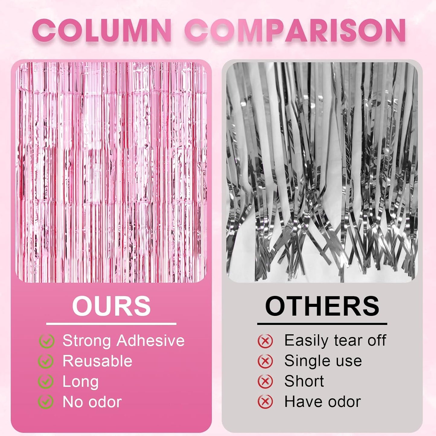 3 Pack 3.3 x 8.2 ft Light Pink Foil Fringe Backdrop Curtains, Tinsel Streamers Birthday Party Decorations, Fringe Backdrop for Graduation, Baby Shower, Gender Reveal, Disco Party