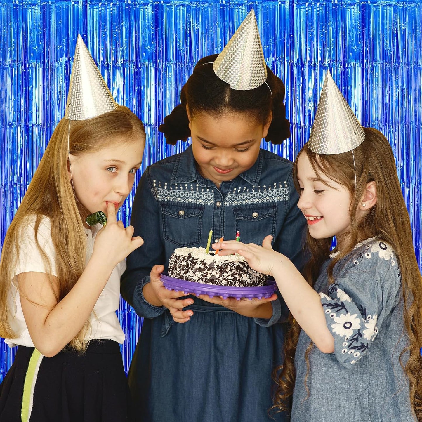 10 Pack Blue Backdrop Curtain 3.2ft x 8.2ft Metallic Tinsel Foil Fringe Curtains Photo Booth Background for Birthday Party Decoration Baby Shower Engagement Wedding Christmas Decoration (Blue)