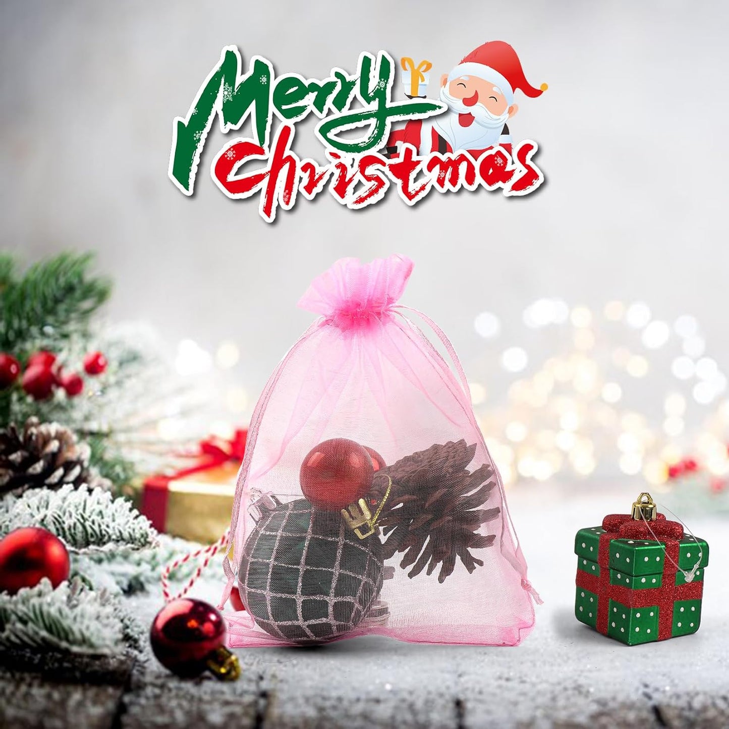 ANZNKU 50 Pack Organza Bags 4 x 6 inch Premium Sheer Drawstring Organza Bags for Candy Jewelry Party Wedding Christmas Favor Gift Bag (Pink)