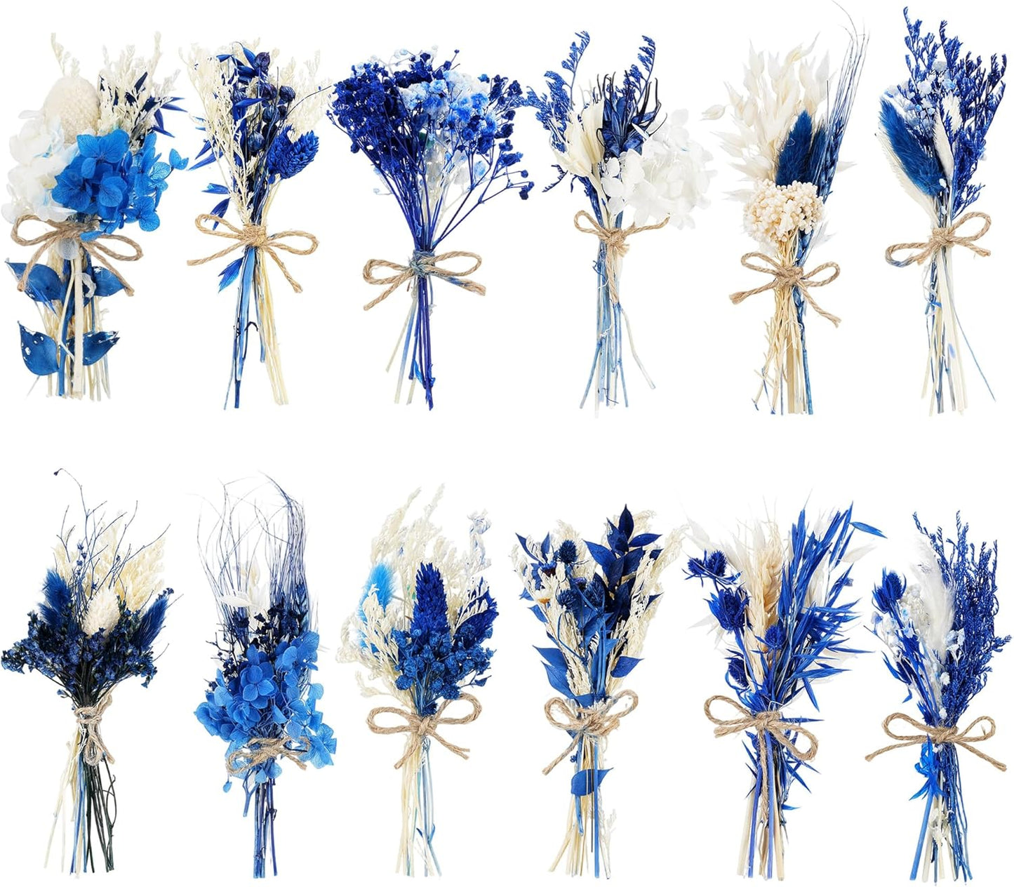 10/12/24/36 Pack Mini Dried Flowers for Vase Wedding Various Mini Bouquet Dried Small Wildflowers Natural Flowers Bulk for Crafts DIY Decor (12, Blue)