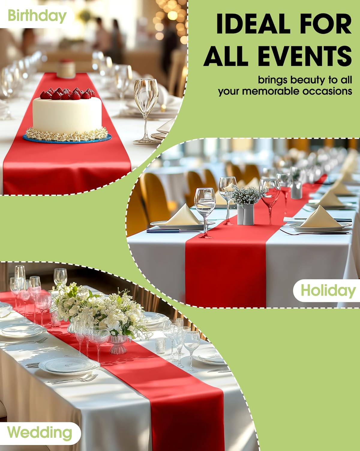 Pureegg Red Plastic Table Runners - 10 Pack, 14'' x 108'', Water Resistant & Disposable Centerpiece Decorations for Table Cloth, Wedding, Birthday, Holiday, Baby Shower, Party, Home Decor