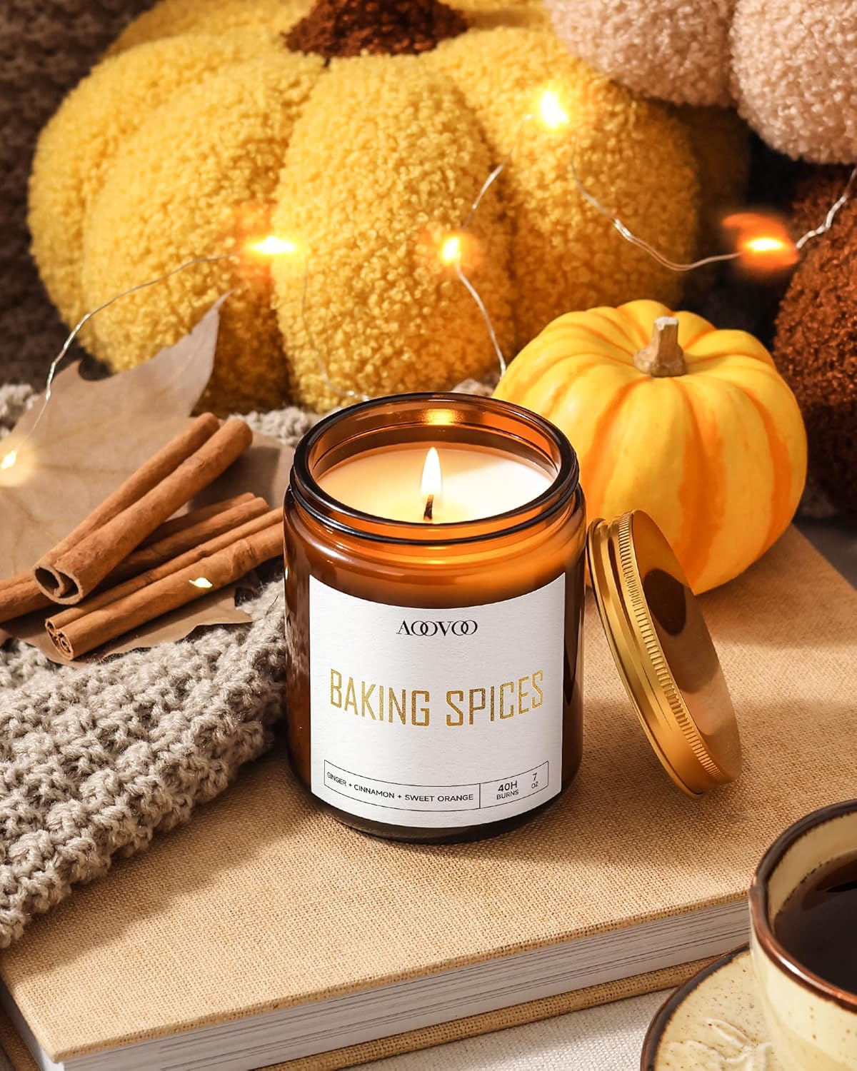 AOOVOO Fall Candles - 6 PC Scented Candle, 42 oz Soy Candles, Soy Candle for Home Scented, Apple Pie/Cinnamon Roll/Cinnamon Apple/Pumpkin Nutmeg Pie/Pumpkin Spice/Baking Spice